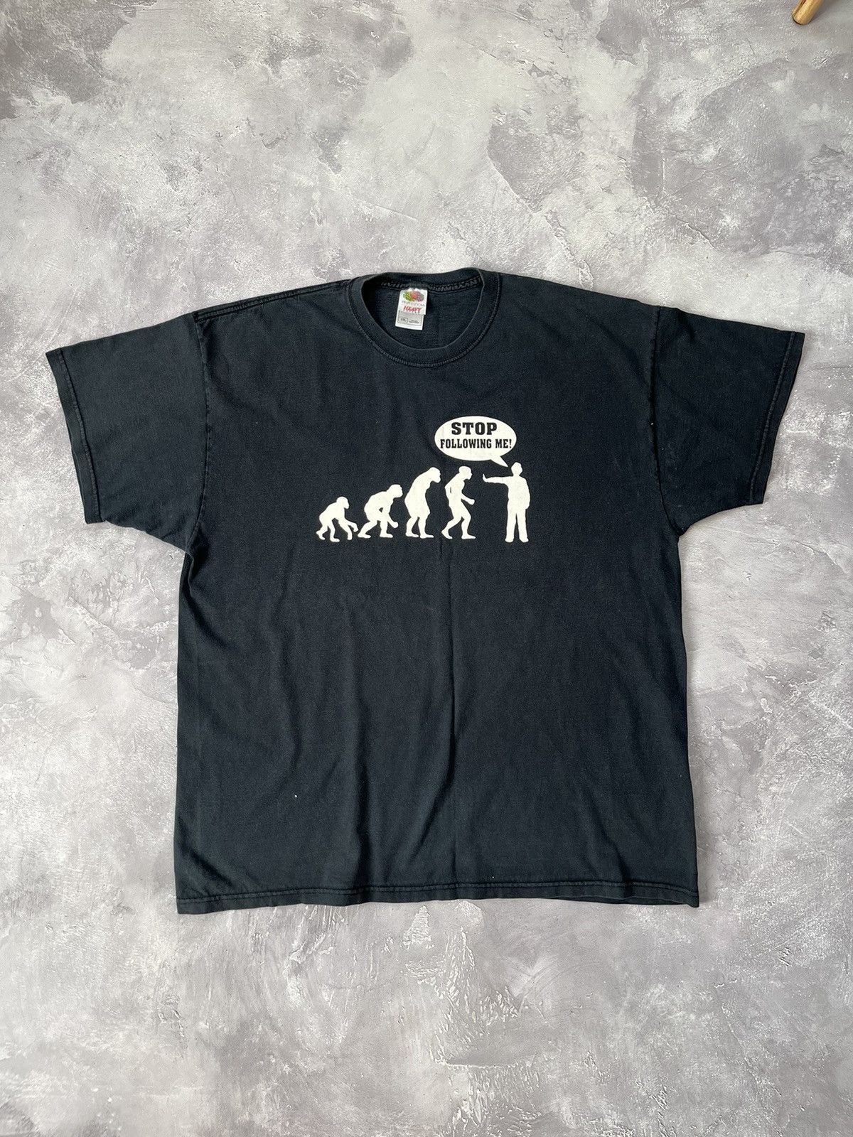 Vintage Vintage Stop Following Me 00s Evolution Humor Tee Size US XXL / EU 58 / 5 - 1 Thumbnail