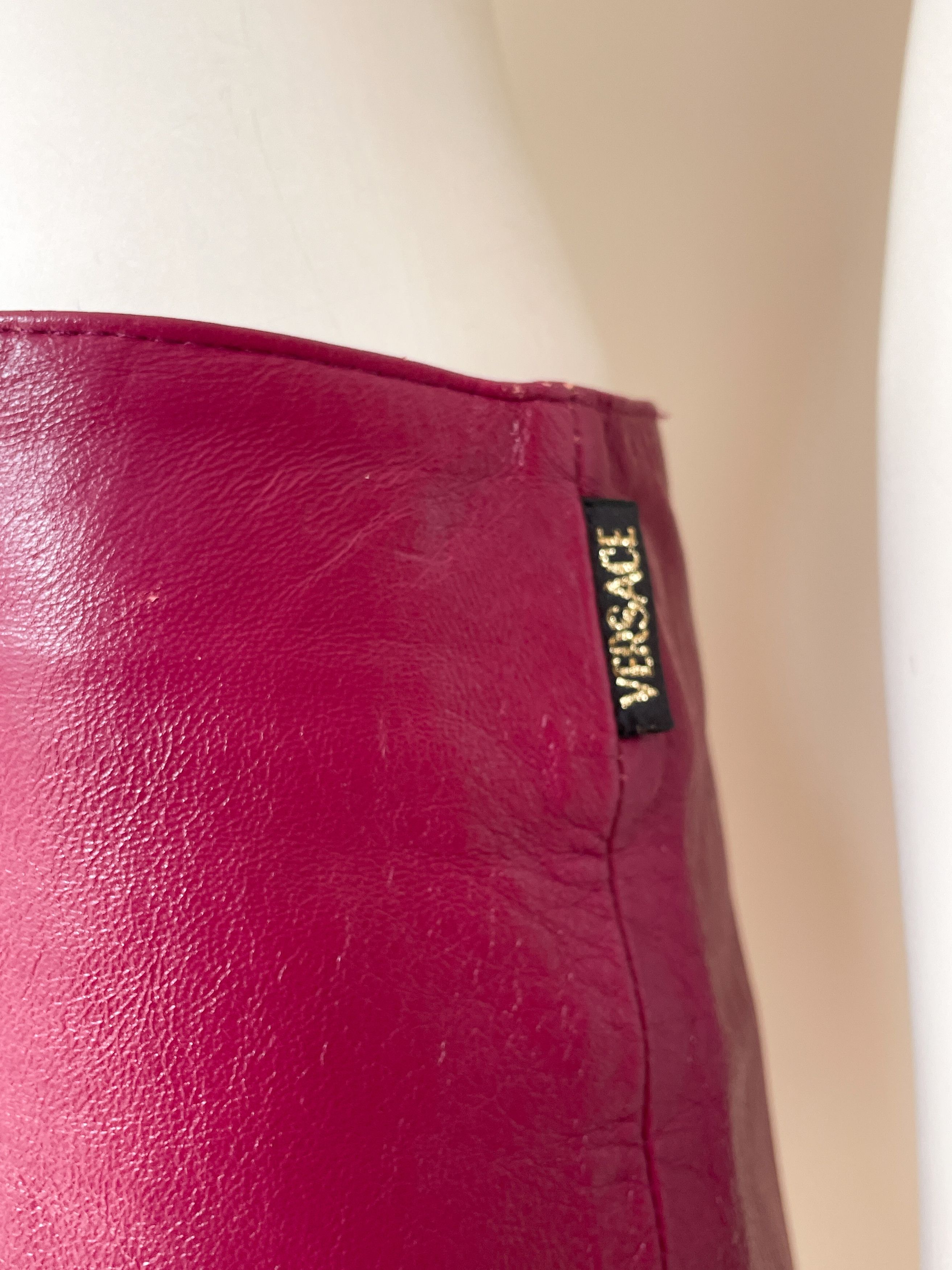 Versace Jeans Couture burgundy leather skirt Size 25" / US 0 / IT 36 - 2 Thumbnail