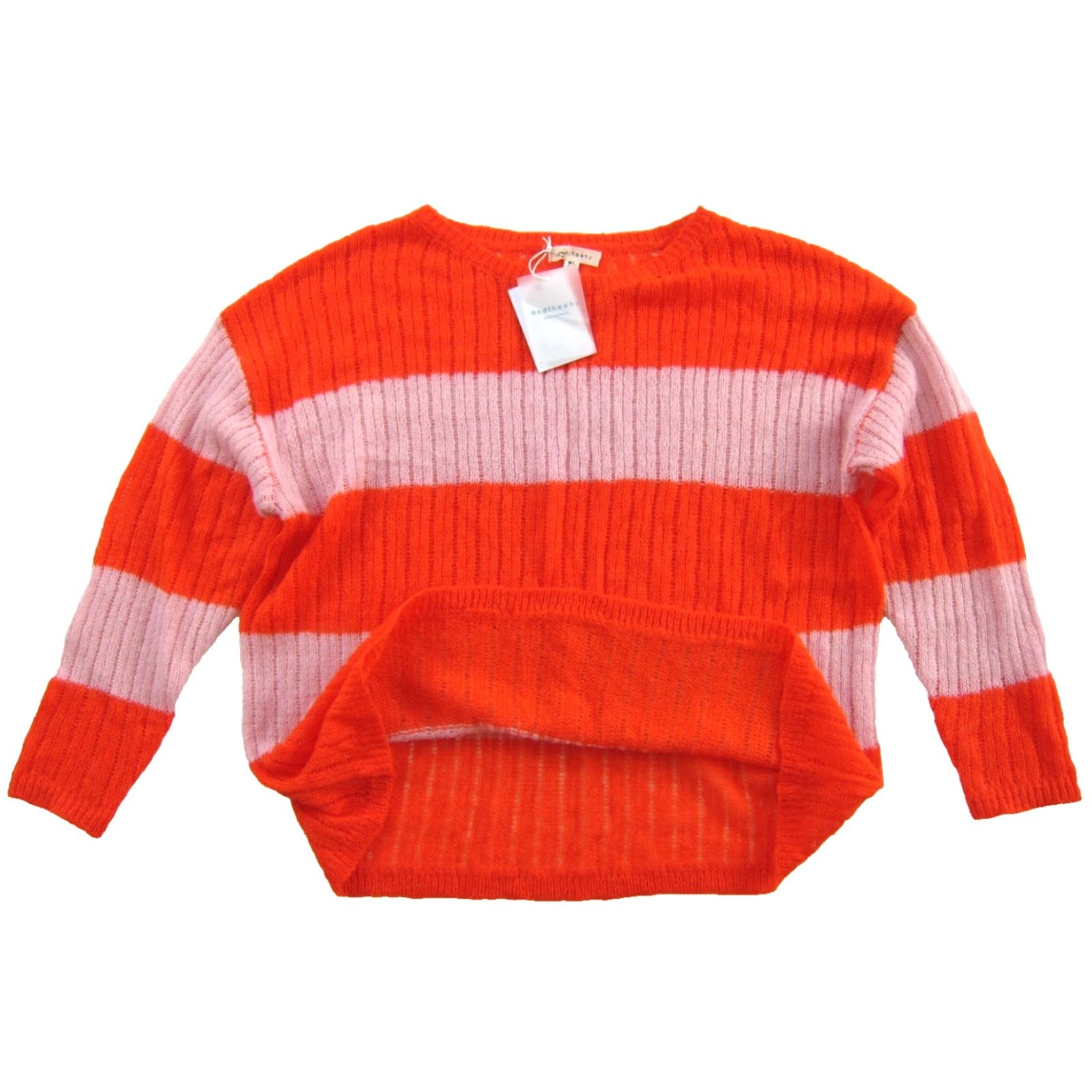 Vintage NWT And The Why California Pink Orange Stripe Lightweight Knit Sweater M/L Women Pullover Knit Lightweight Striped Open-Knit Round Neck Size M / US 6-8 / IT 42-44 - 4 Thumbnail