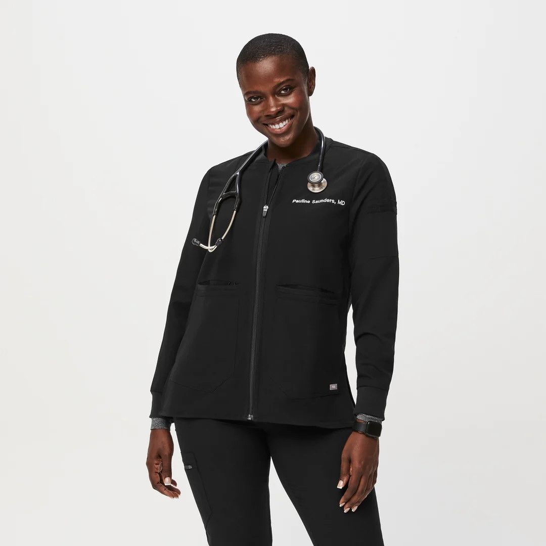 Figs Bellery Scrub Jacket Full Zip Bomber Relaxed Fit Nurse