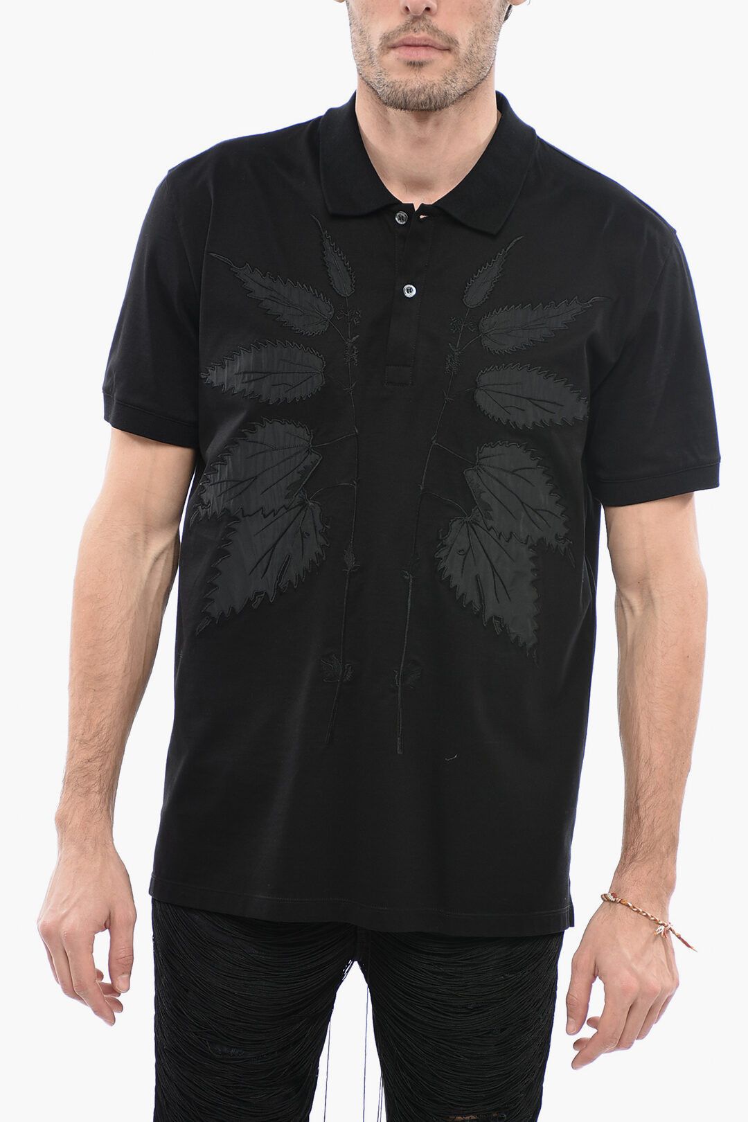 image of Alexander Mcqueen Og1Mm0423 Cotton Polo Shirt In Black, Men's (Size XL)