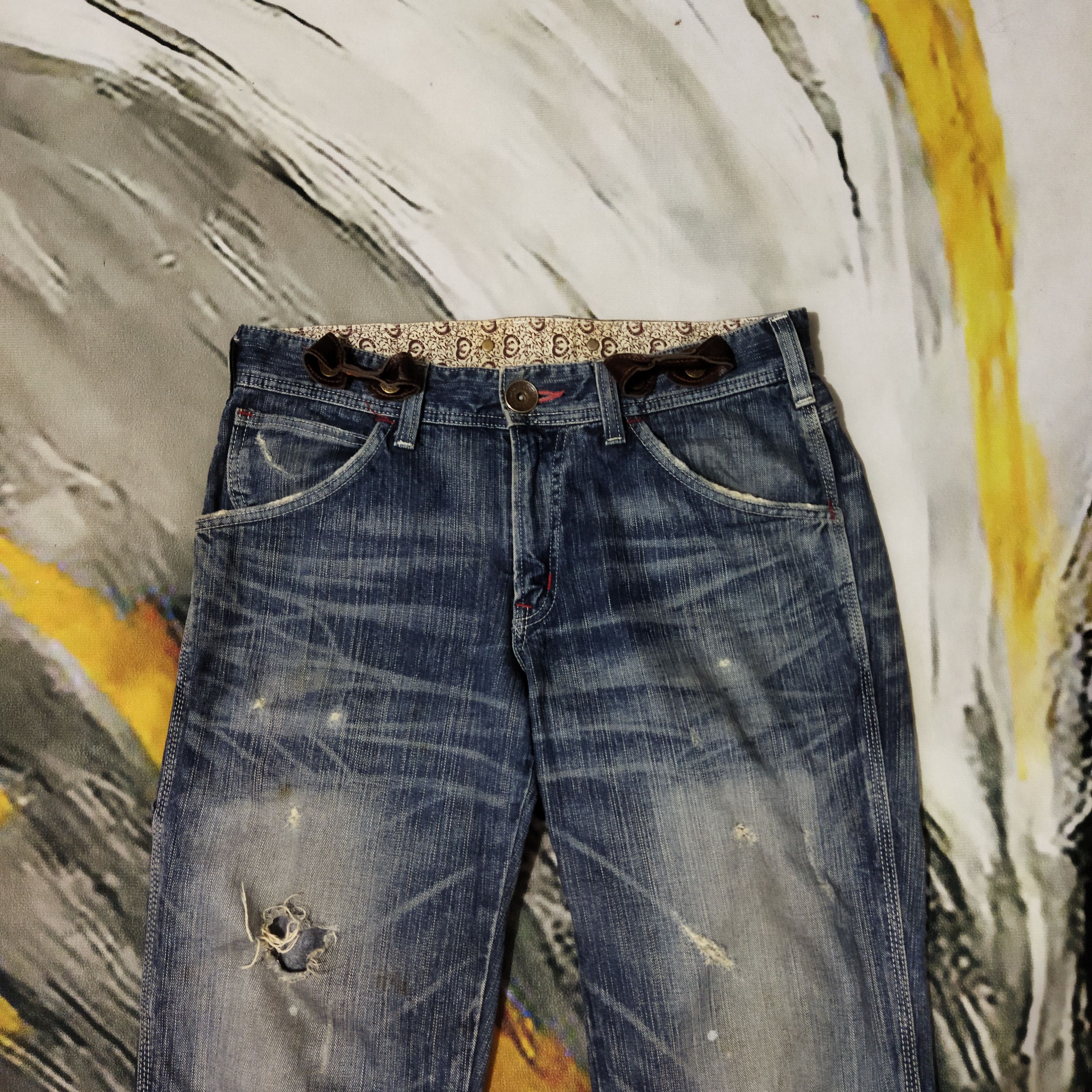 Edwin VINTAGE EDWIN DESTRESSED FADED BLUE JEANS PANTS Size US 33 - 2 Thumbnail