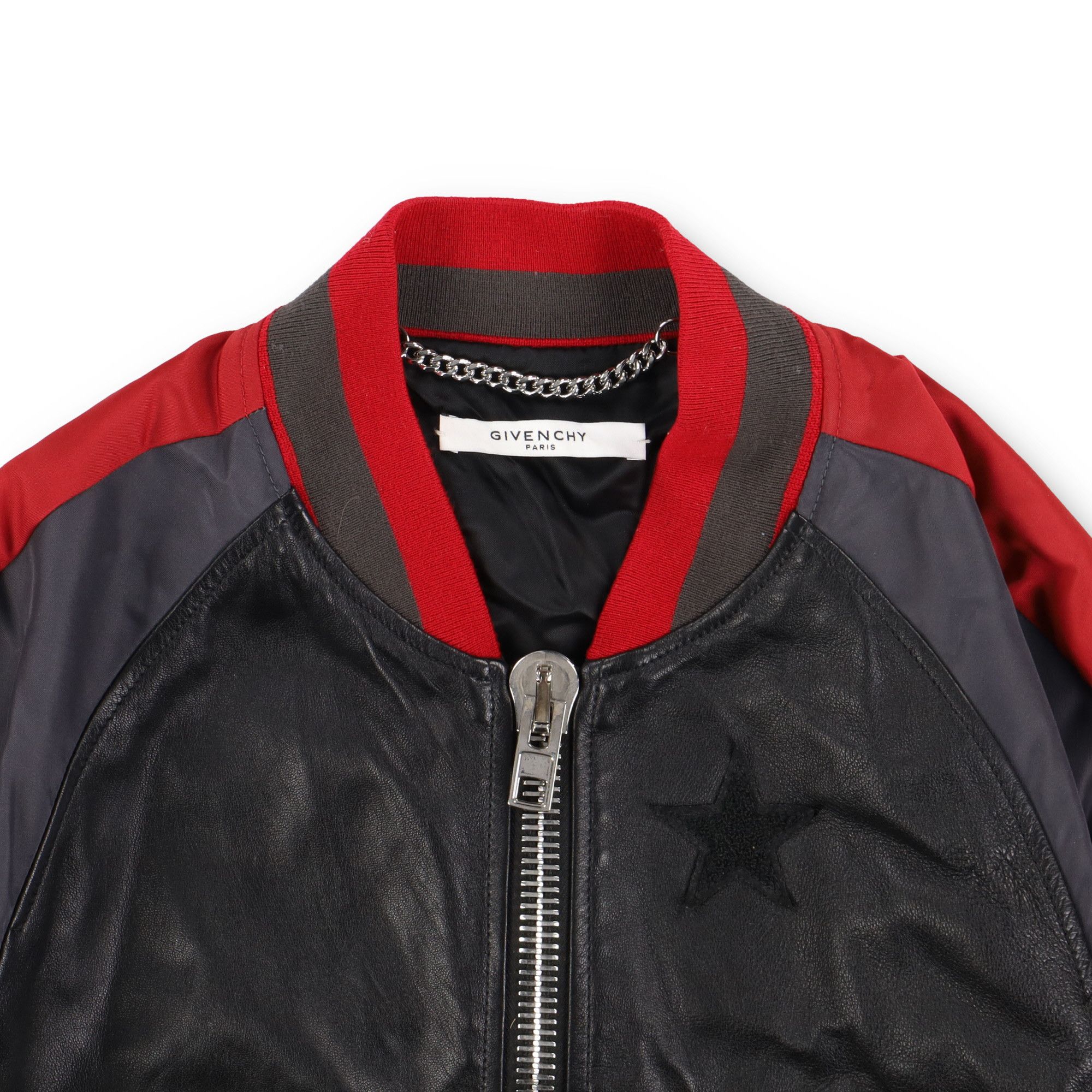 Givenchy Black and Red Striped Leather and Nylon Bomber Jacket Size US L / EU 52-54 / 3 - 5 Thumbnail
