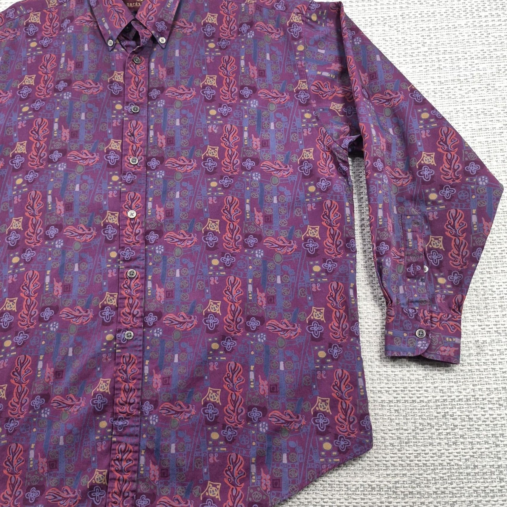 Nordstrom VINTAGE Nordstrom Shirt Mens Large Purple Geometric Print Long Sleeve Button-Front Twill Size US L / EU 52-54 / 3 - 2 Thumbnail