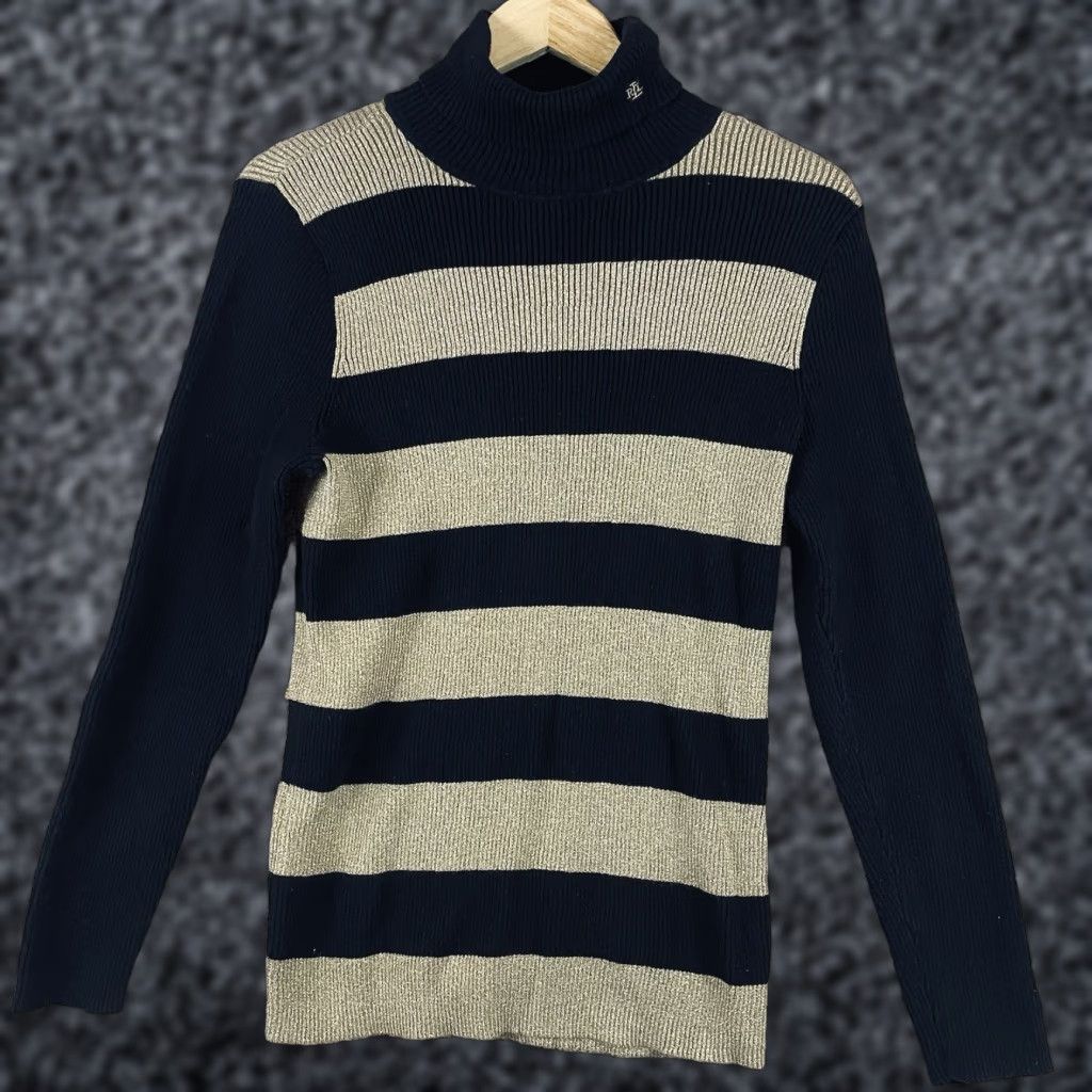 Ralph Lauren Ralph Lauren Sweater Women XL Turtleneck Striped Black Cotton Blend Knit Pullover Plus Size Y2K 90s Dark Academia Vintage No Womens A93 Size XL / US 12-14 / IT 48-50 - 1 Thumbnail