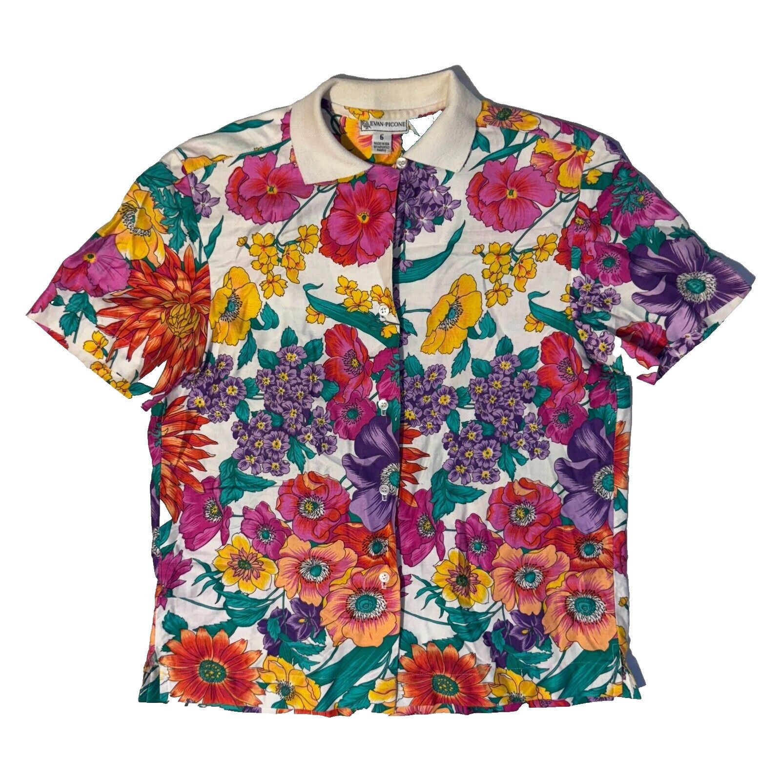 Evan Picone VTG Y2K Evan Picone Colorful Floral Button Up Collared Short Size M / US 6-8 / IT 42-44 - 1 Thumbnail