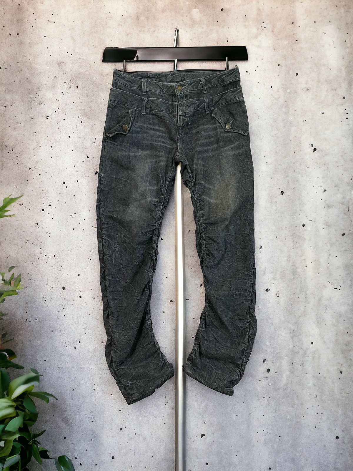 Japanese Brand Japan Denim Black Acid Wash Double Waist Stacked Denim Jeans Size US 35 - 1 Thumbnail