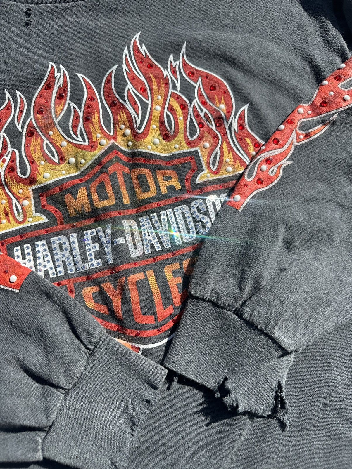 Harley Davidson Distressed vintage hand placed rhinestone harley Size US XL / EU 56 / 4 - 3 Thumbnail