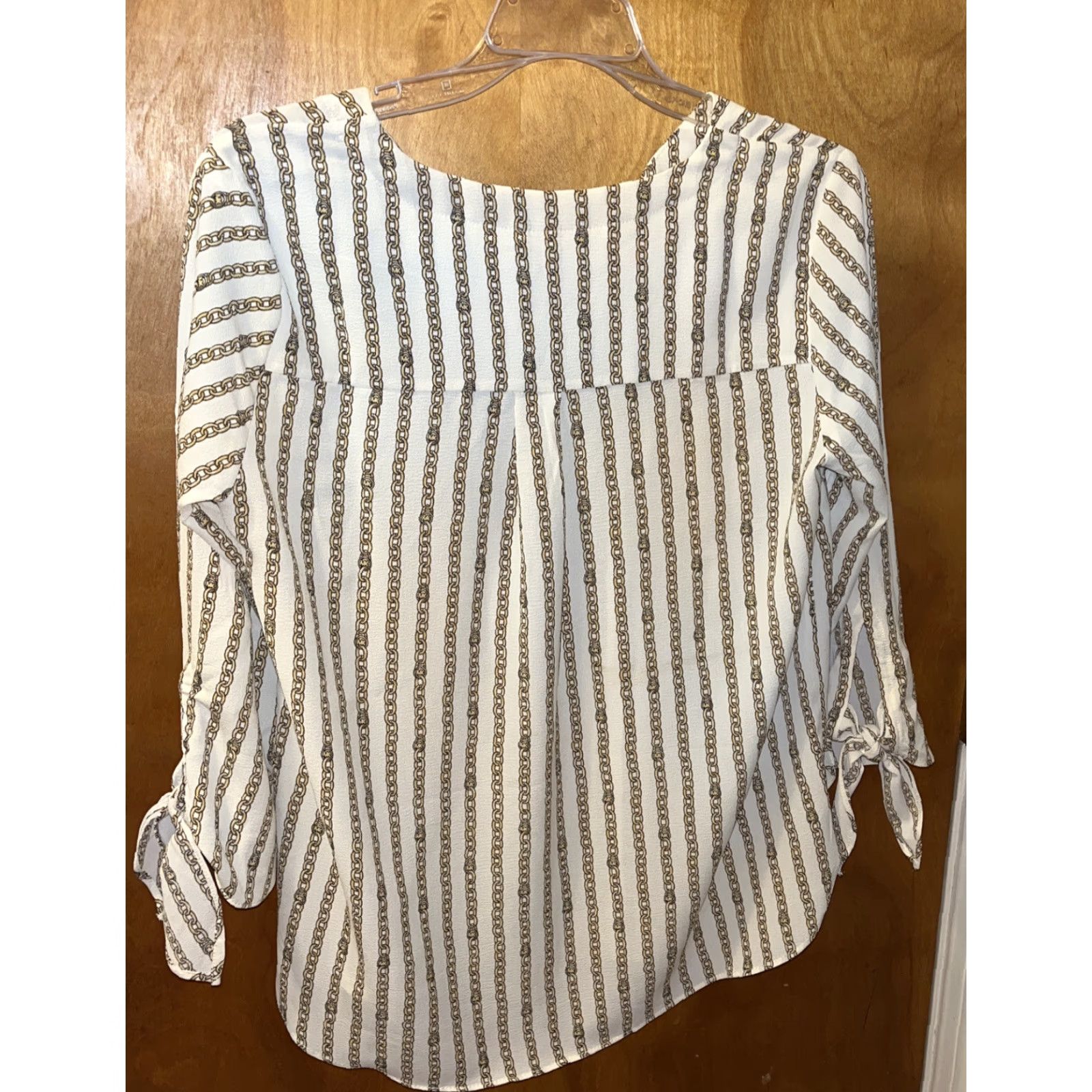 Michael Kors Michael Kors Bone/Gold Size Small Blouse Gold Chain Detail with Wrist Tie Bow Size S / US 4 / IT 40 - 5 Thumbnail