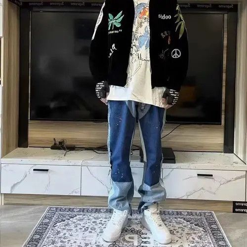 Japanese Brand × Jean Paint Splatter Stacked Denim Jeans y2k retro Size US 32 / EU 48 - 3 Thumbnail