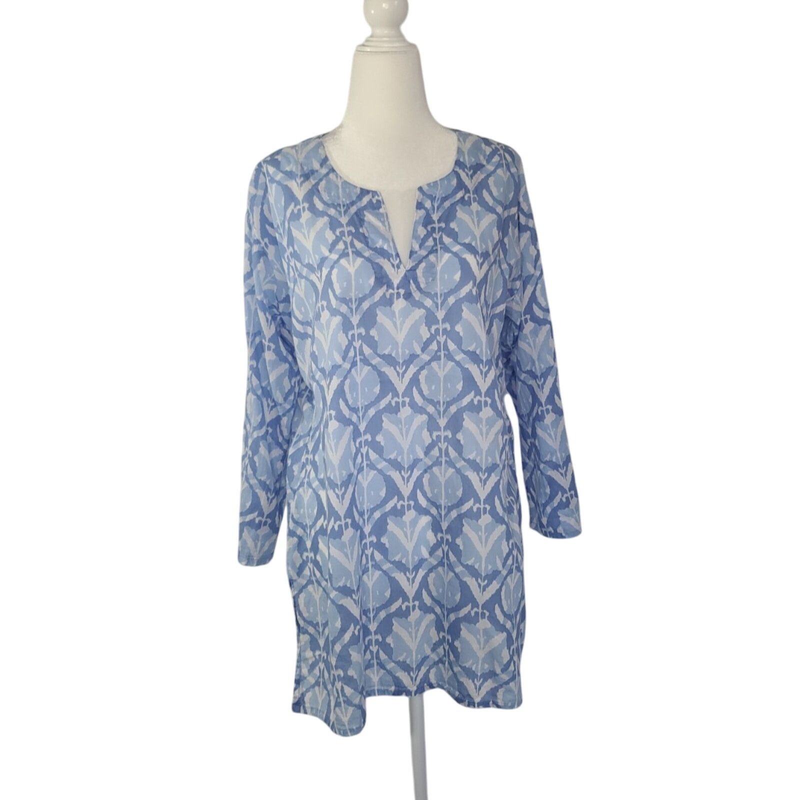 Other Dolma Women's Blue Addison Kurta Cotton Tunic Top Large Size L / US 10 / IT 46 - 2 Thumbnail