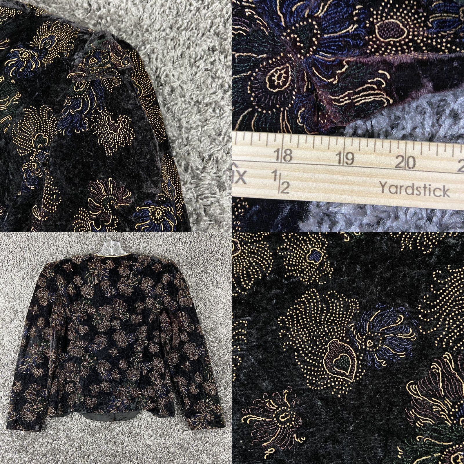 Velvet Vintage R&K Evening Shoulder Padded Women’s S Blazer Jacket Velvet Floral Black Size S / US 4 / IT 40 - 8 Thumbnail