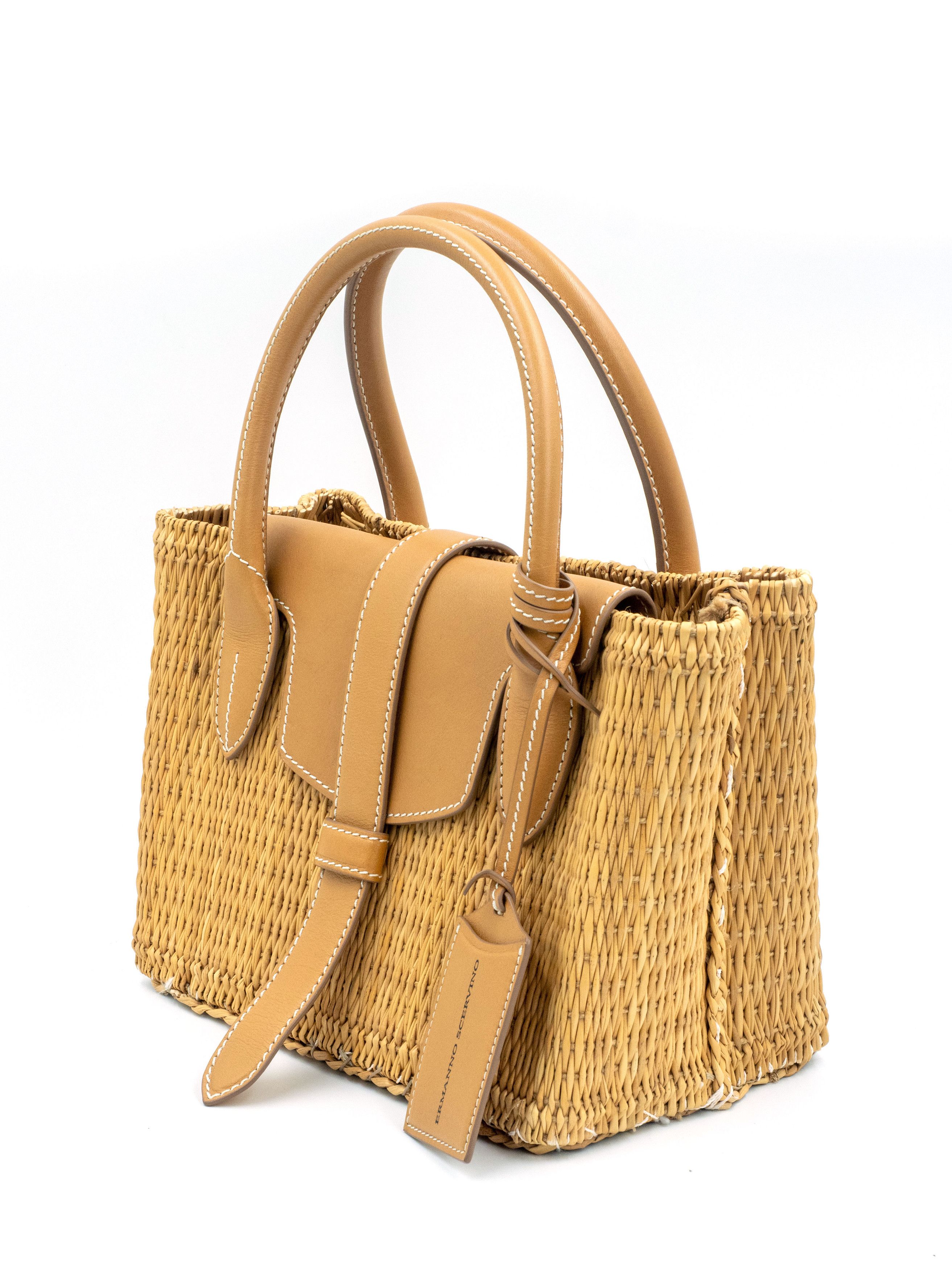 Ermanno Scervino Woven Tote Bag With Leather Handle And Embossed Luggage Tag Size ONE SIZE - 3 Thumbnail