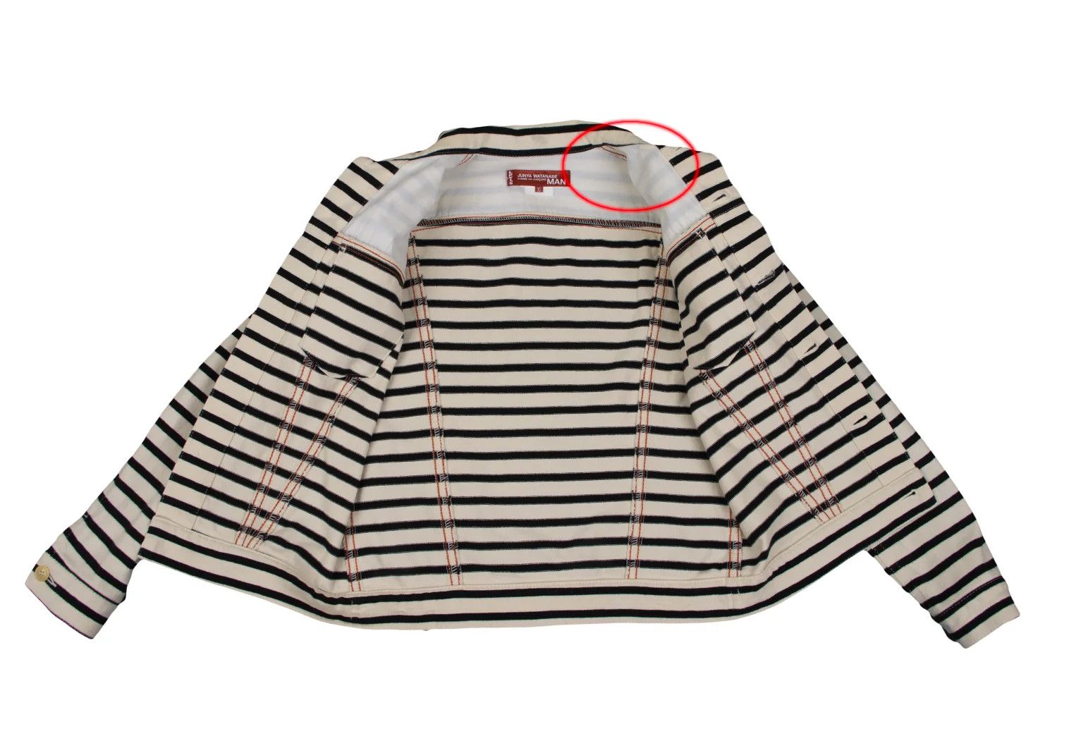 Junya Watanabe Cotton Striped Trucker Jacket in Ivory and Black, Size XS Size US XS / EU 42 / 0 - 12 Thumbnail