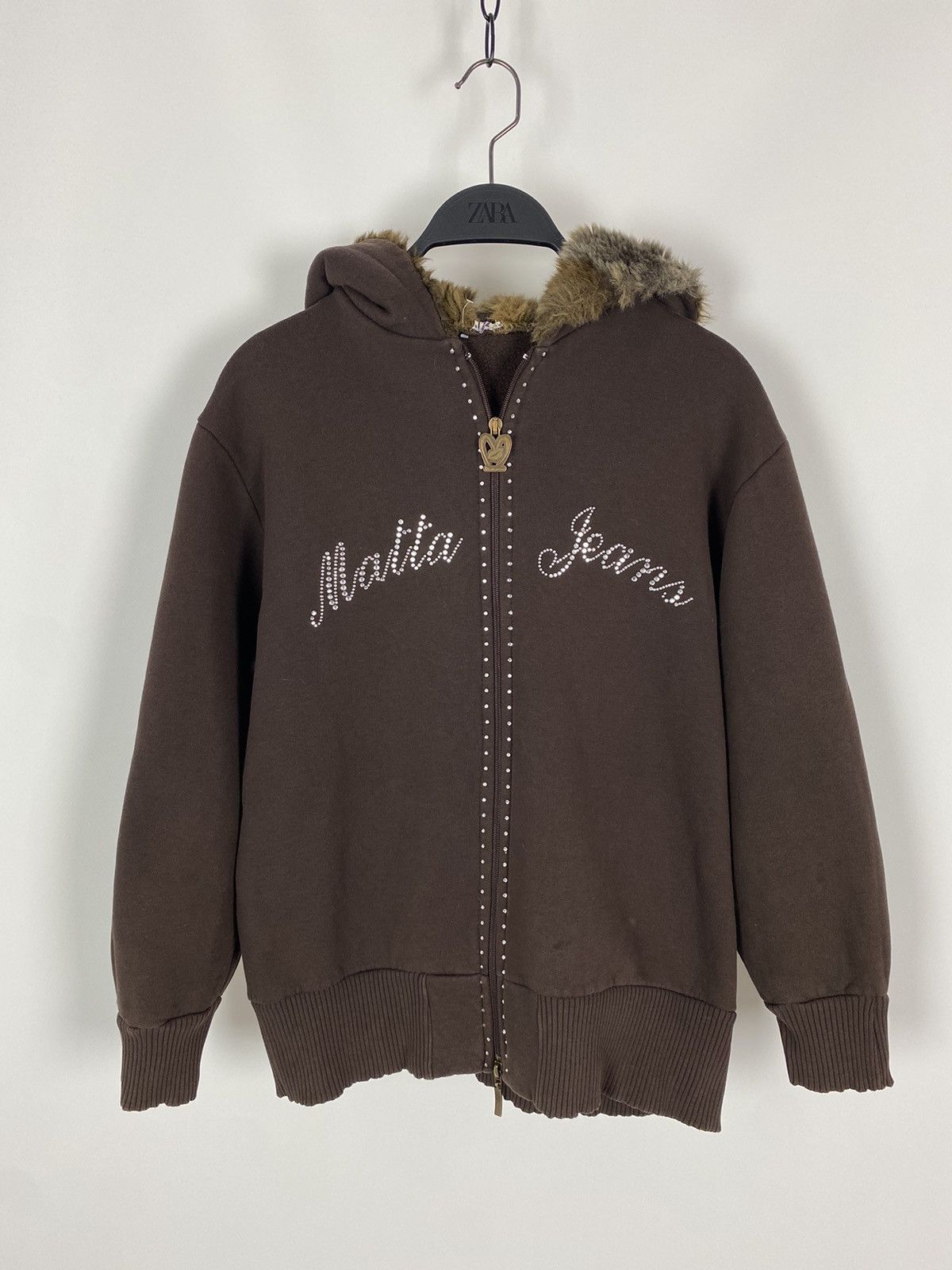 Vintage Y2K Vintage Malta Jeans Rhinestone Logo Faux Fur Boxy Hoodie Size L / US 10 / IT 46 - 1 Thumbnail