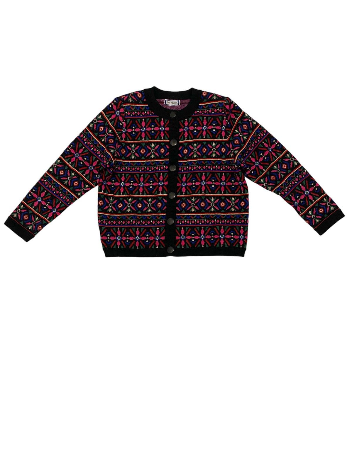 Saint Laurent Paris × Yves Saint Laurent 🔥Yves Saint Laurent Floral Knitwear Down Button Jacket Size US M / EU 48-50 / 2 - 2 Thumbnail
