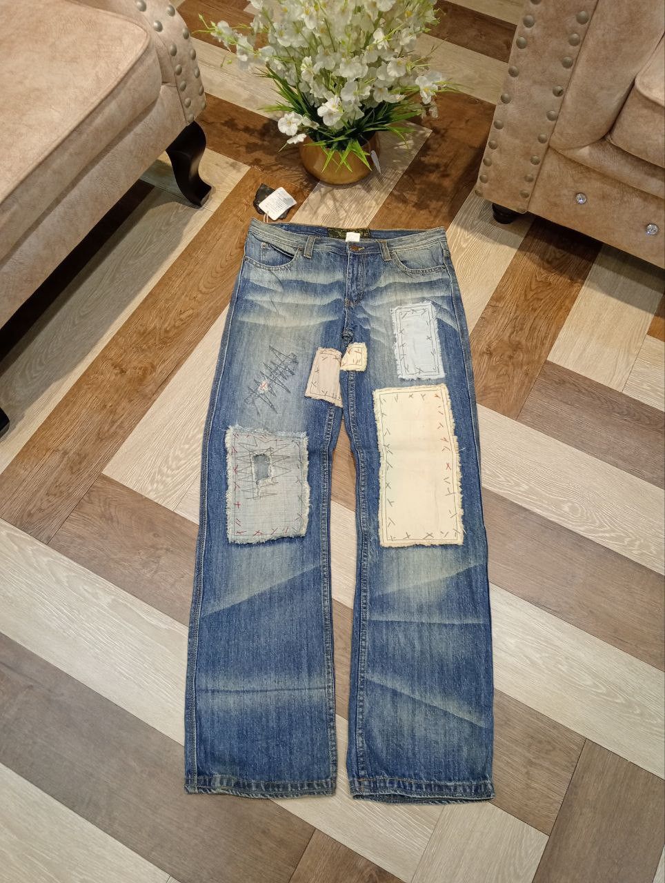 Japanese Brand JAPANESE OUTBALL WEST PATCHWORK DISTRESSED JEANS Size US 33 - 1 Thumbnail
