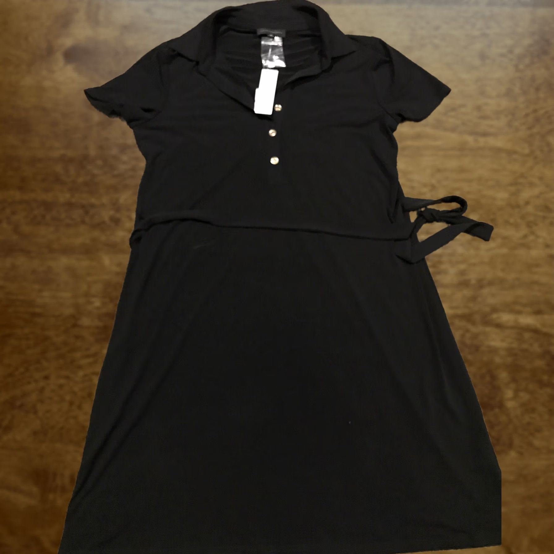 Vintage Investments Womens Dress M Black Polyester Blend Stretch NWT A-Line Knee Length Short Sleeve Collared Button Vintage No Size M / US 6-8 / IT 42-44 - 1 Thumbnail