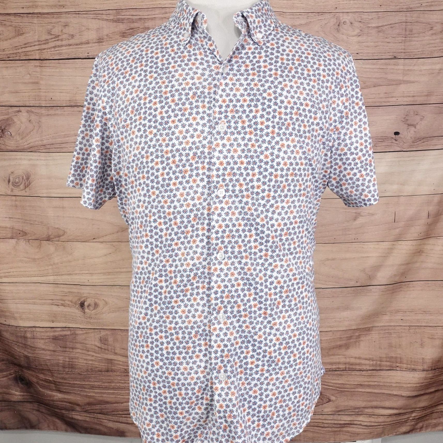 Bonobos Bonobos Shirt Mens Large White Blue Orange Floral Slim Fit Cotton Button-Down Short Sleeve Casual Shirt Mens L White Floral 100% Cotton Size US L / EU 52-54 / 3 - 3 Thumbnail