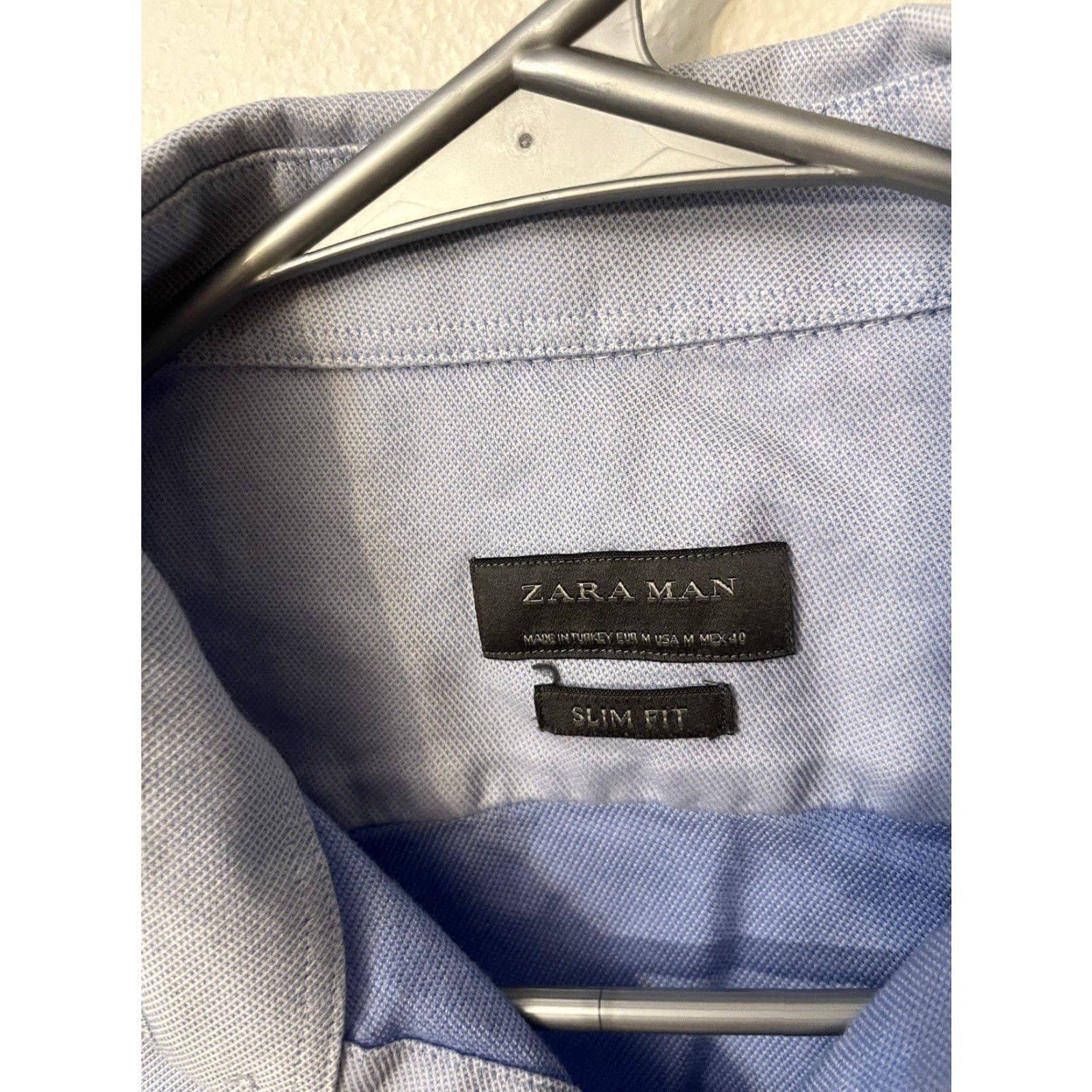 Zara ZARA MAN Slim Fit Solid Button Down Shirt Men's Size Medium Blue Solid Button-Up Slimming Tailored Fit 100% Cotton Knit Long Sleeve Shirt Mens Size US M / EU 48-50 / 2 - 2 Thumbnail