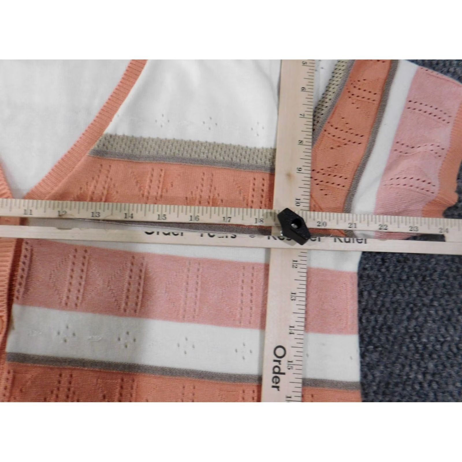 Vintage Alfred Dunner Cardigan Sweater L Orange Raglan Short Sleeve V-Neck Knit Striped Acrylic Shoulder Pads Size L / US 10 / IT 46 - 5 Thumbnail