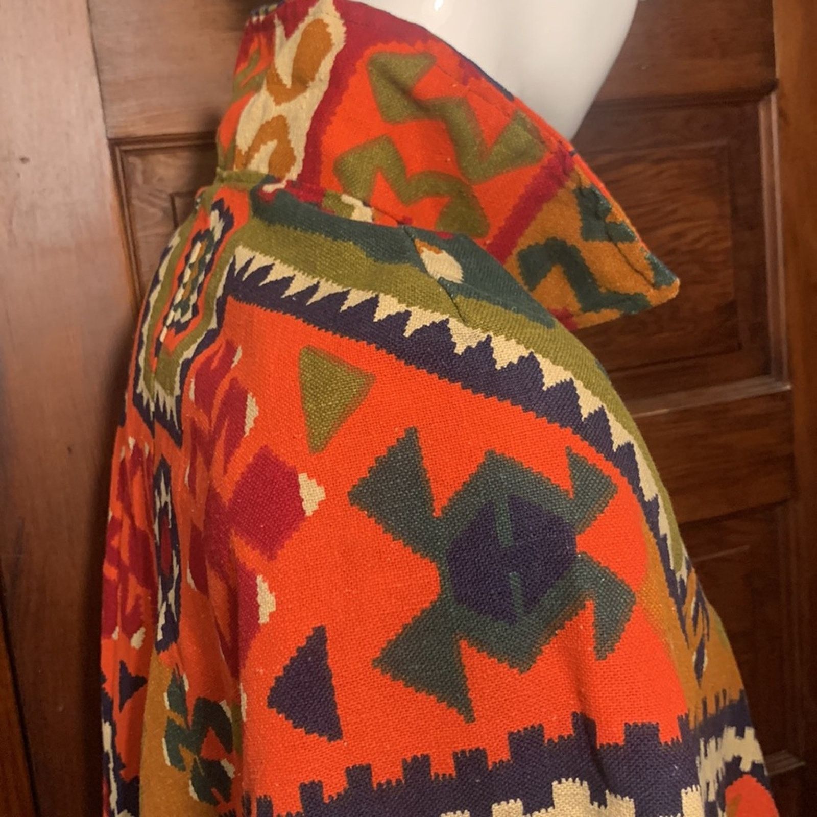 Vintage 70's Boho Aztec tribal poncho native ethnic serape fringed Size L / US 10 / IT 46 - 4 Thumbnail