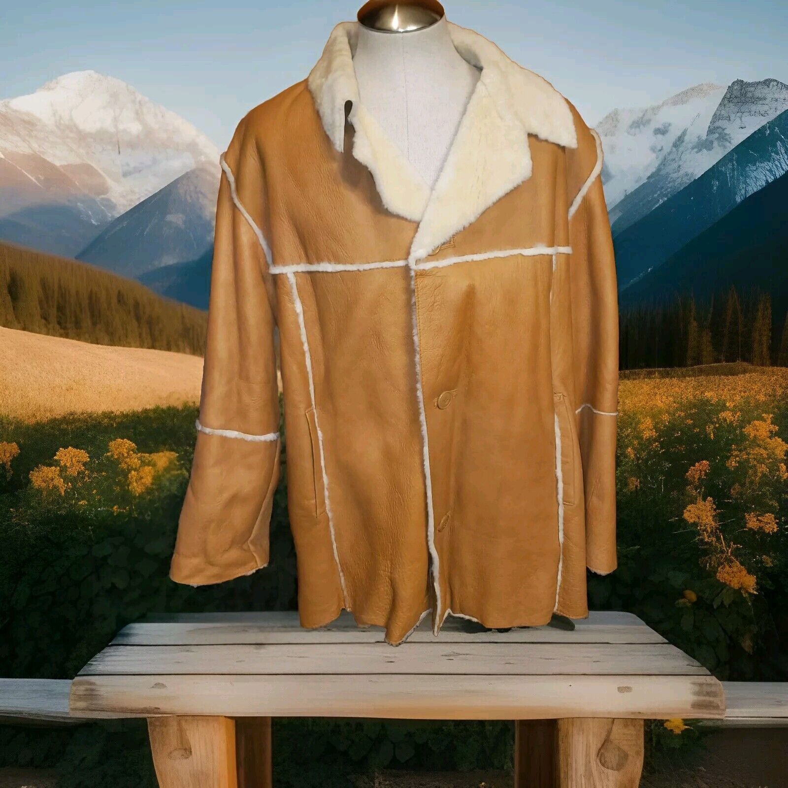 Other 100% Genuine Shearling Leather Coat Jacket Grande Pieles Size US XL / EU 56 / 4 - 1 Thumbnail
