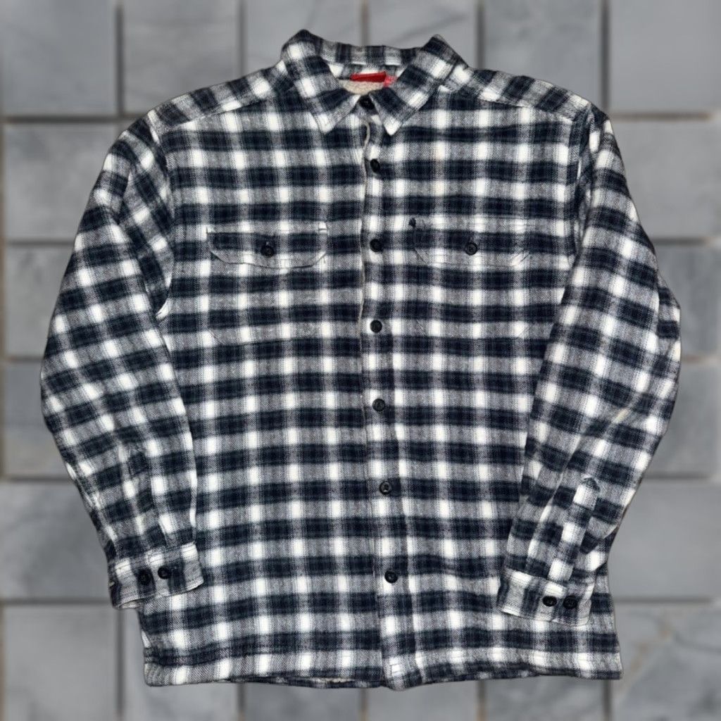 Mossimo VINTAGE Mossimo Flannel Shirt Plaid Gray Blue Lined Fleece Button-Up 90s Workwear Mens Shirt Size US S / EU 44-46 / 1 - 1 Thumbnail
