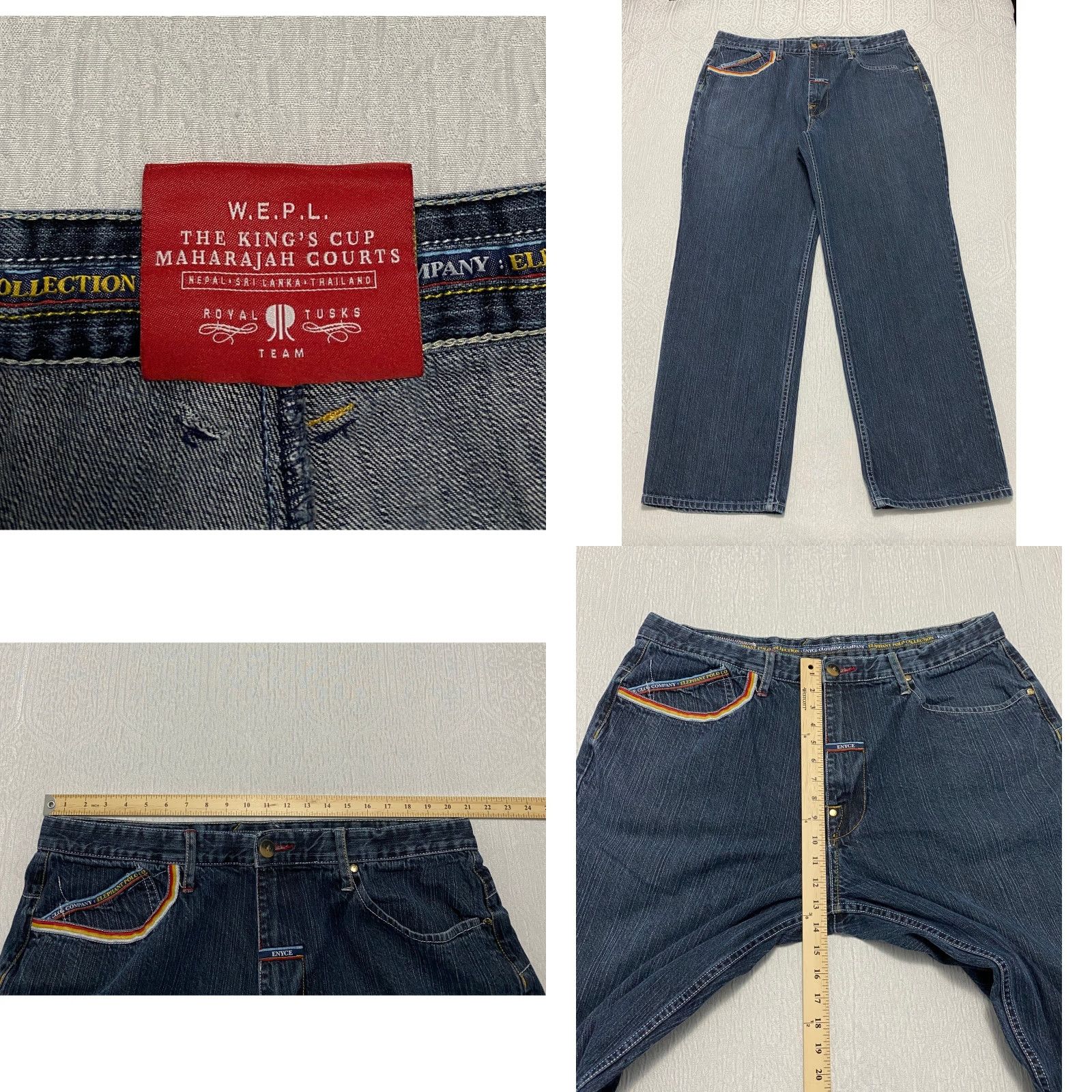 Enyce VINTAGE Enyce Jeans Wide-Leg Logo Embroidered Men 42 Blue Denim 5-Pocket Distressed Relaxed Spring Summer Fall Winter Mens Size US XL / EU 56 / 4 - 8 Thumbnail