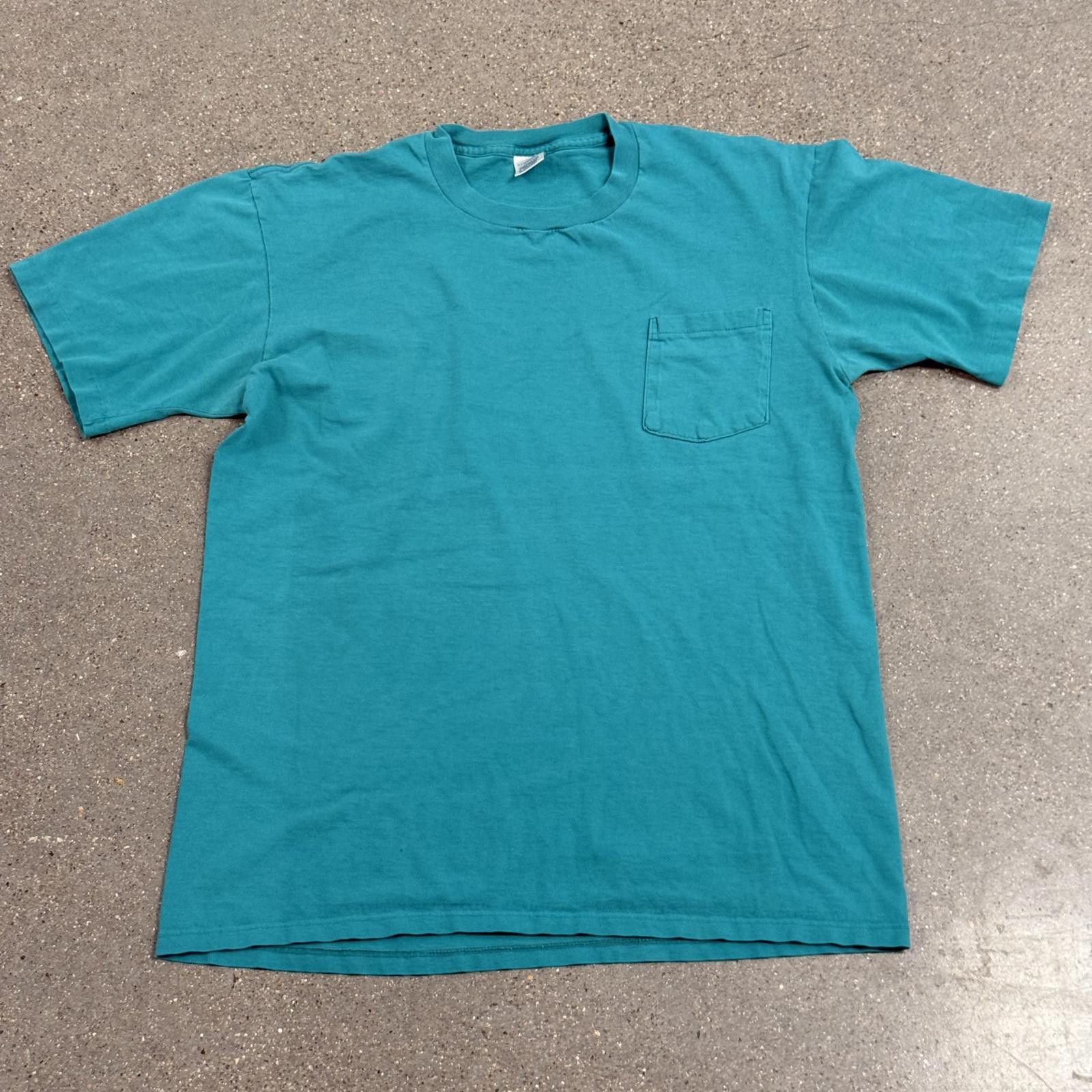 Towncraft Vtg 80s Single Stitch JCPenney Teal Blank Shirt Men L USA Size US L / EU 52-54 / 3 - 1 Thumbnail