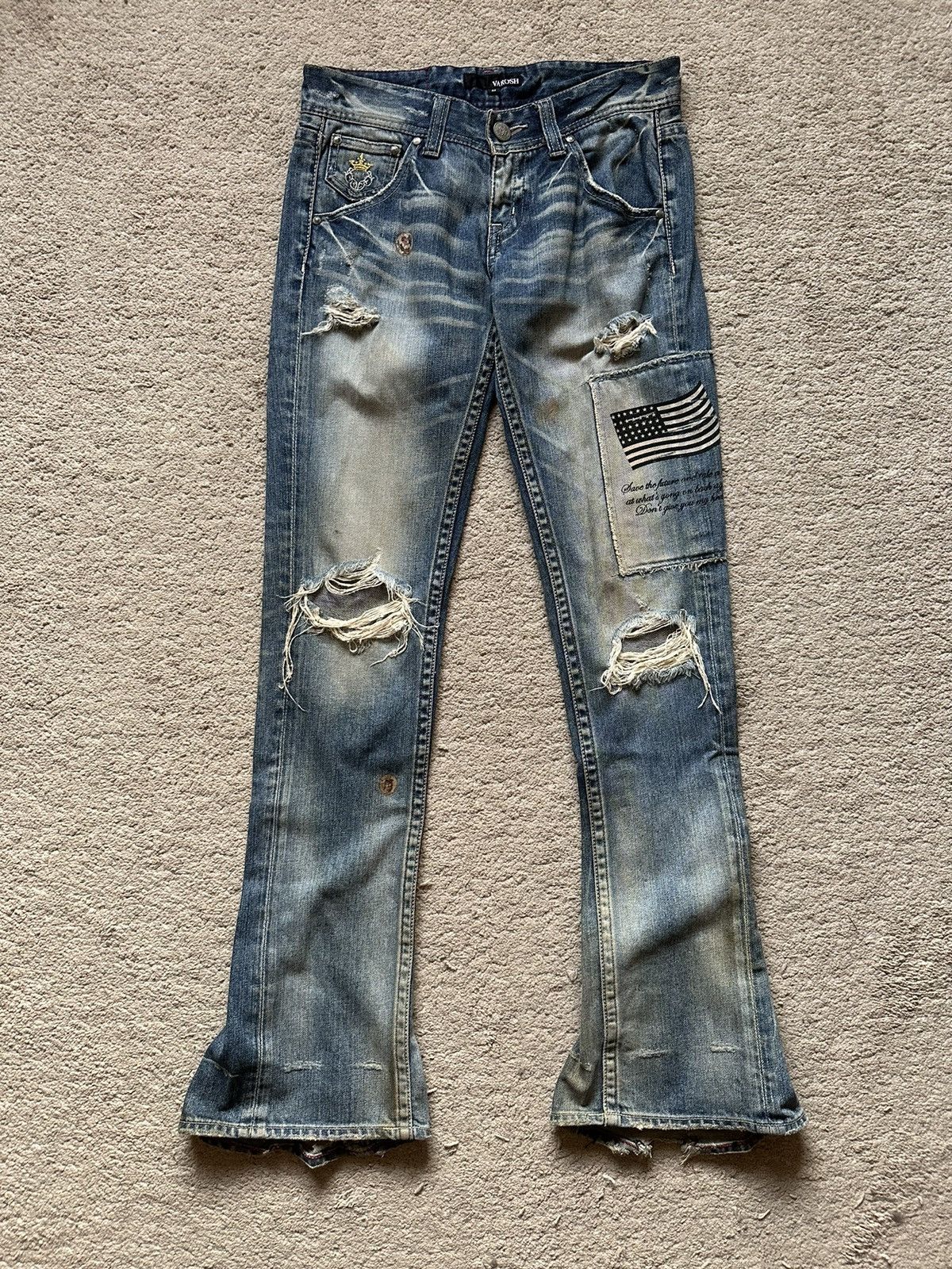 2000s Varosh Distressed Quote Flare Jeans