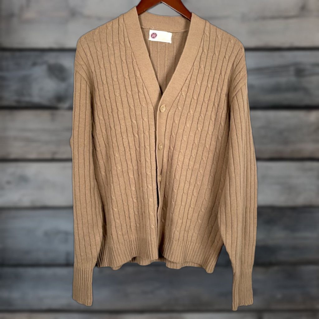 Sears VINTAGE Sears Men's Cardigan Sweater Adult XL Heavyweight Chunky Knit Brown V-Neck Fall Winter Size US XL / EU 56 / 4 - 1 Thumbnail