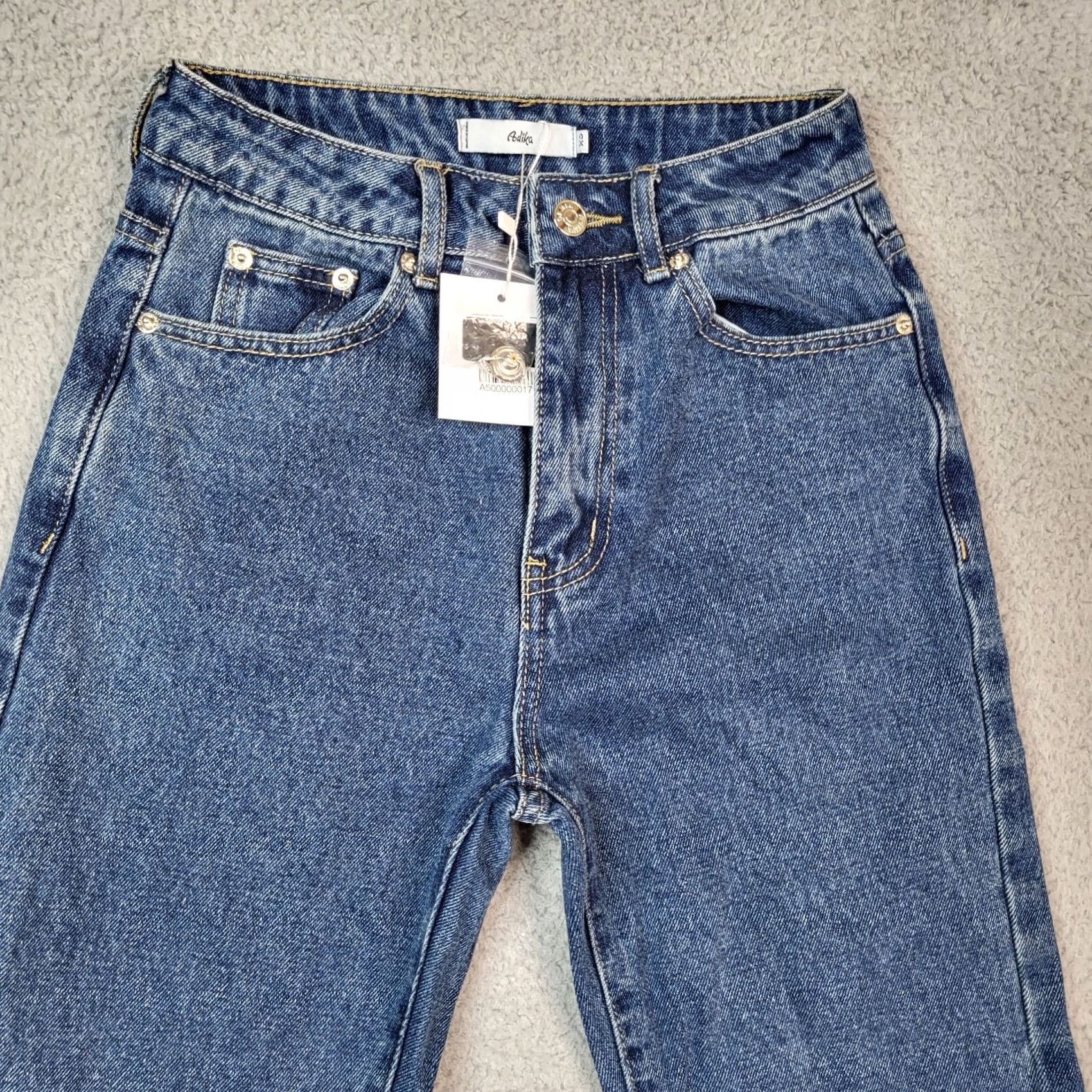 Vintage ADIKA Jeans Women XS Knit High Waist Ripped Straight Split Leg Button Belted Blue Cotton/spandex Casual Modern Size 26" / US 2 / IT 38 - 3 Thumbnail
