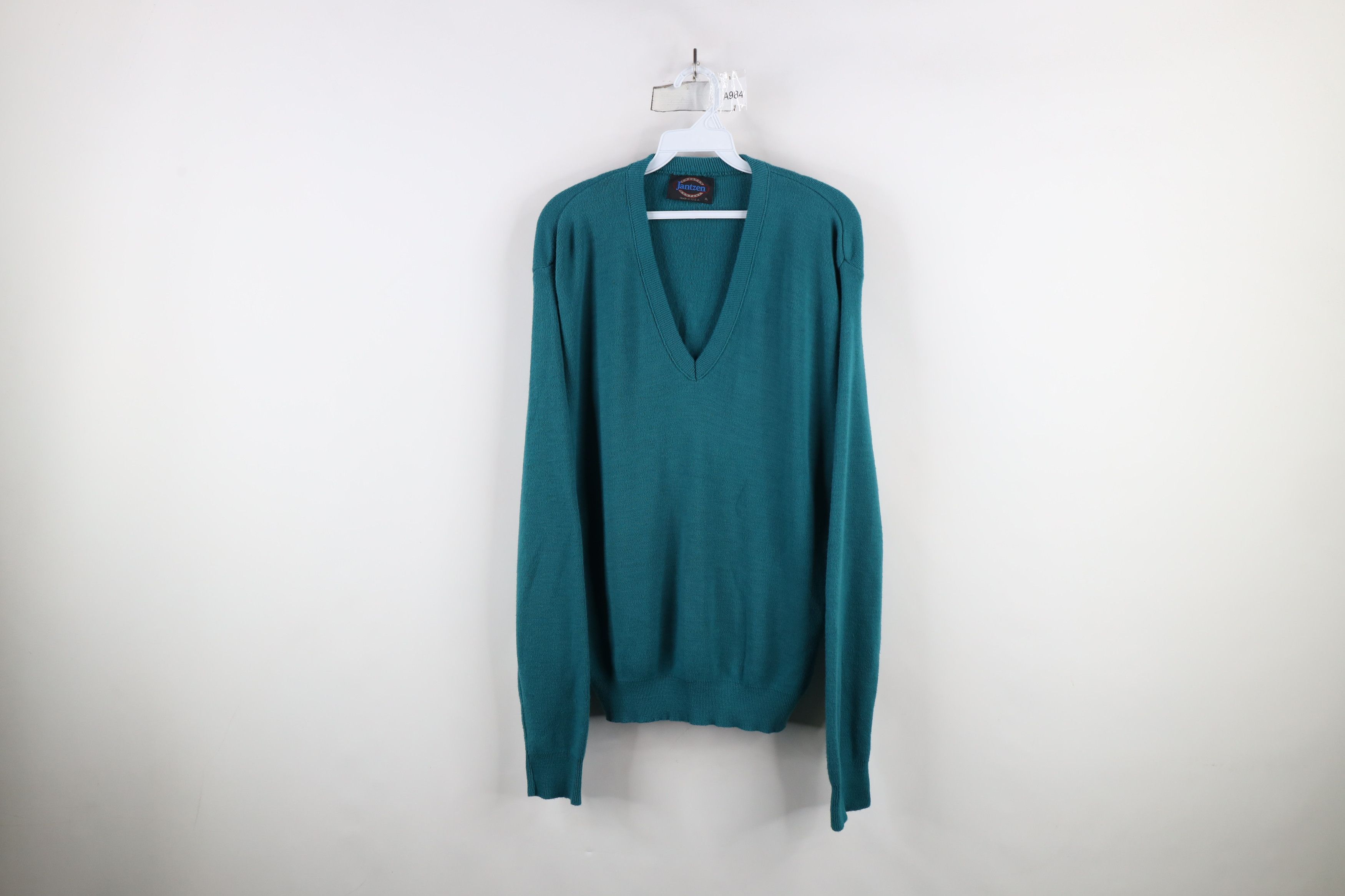 Vintage Vintage 70s Streetwear Knit V-Neck Sweater Teal Acrylic USA Size US XL / EU 56 / 4 - 1 Thumbnail