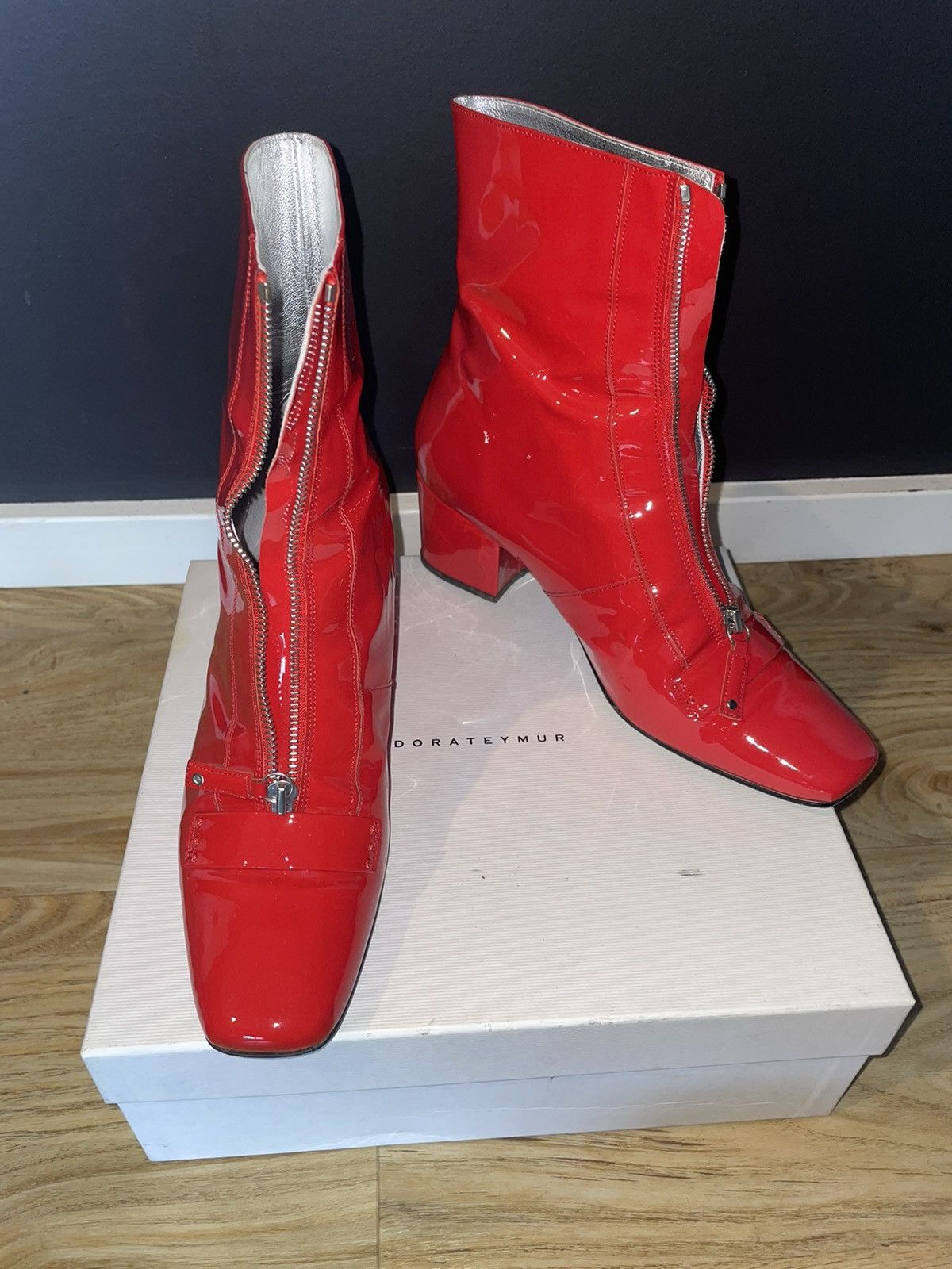 DORA TEYMUR DORATEYMUR Candy Apple Red Patent Leather Ankle Boot Size US 11 / IT 41 - 7 Thumbnail