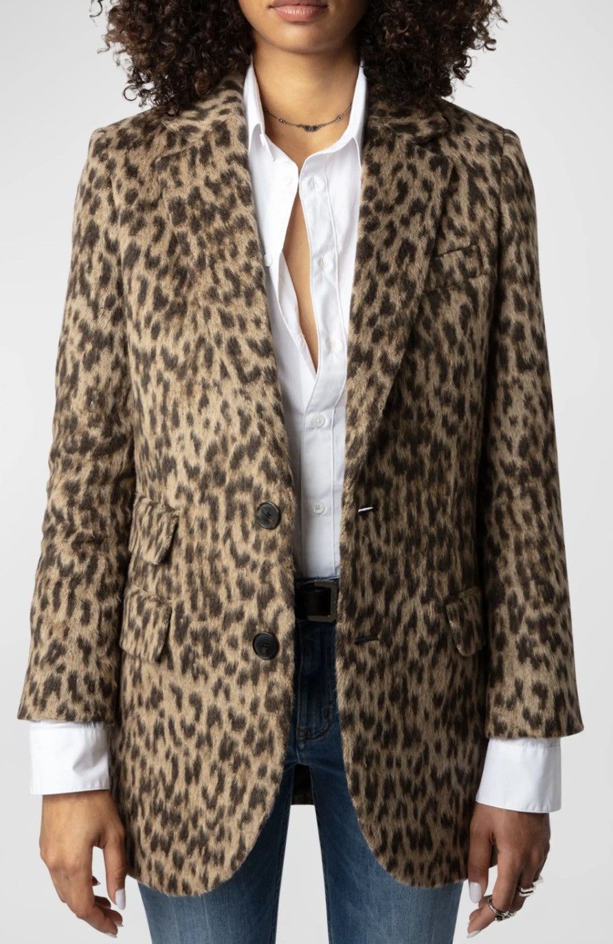 Zadig & Voltaire Zadig & Voltaire brushed wool Leopard blazer Size S / US 4 / IT 40 - 1 Thumbnail