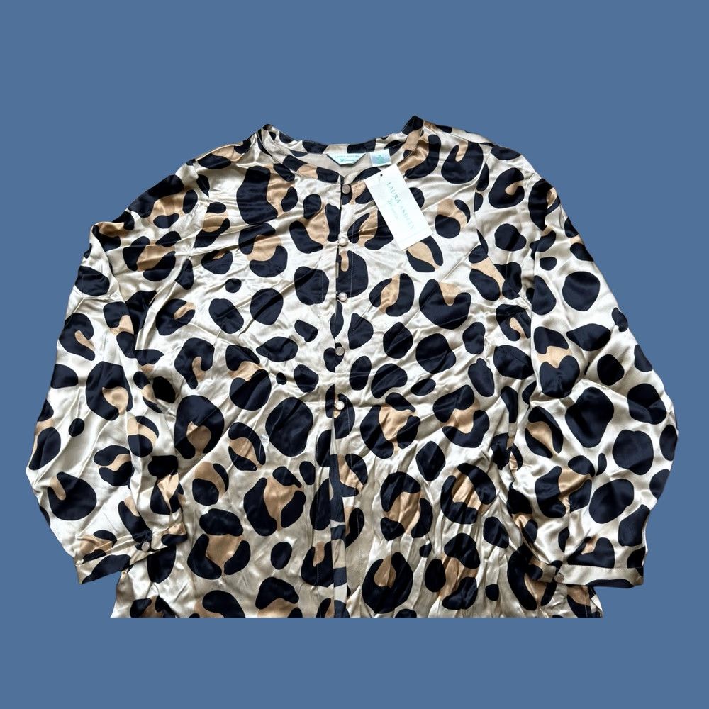 Laura Ashley NWT Laura Ashley Silk Leopard Print Button Blouse Top 1X Women’s Blouse Tunic Buttoned Embroidered Leopard Theme Multicolor Silk 100% NWT Size XL / US 12-14 / IT 48-50 - 1 Thumbnail