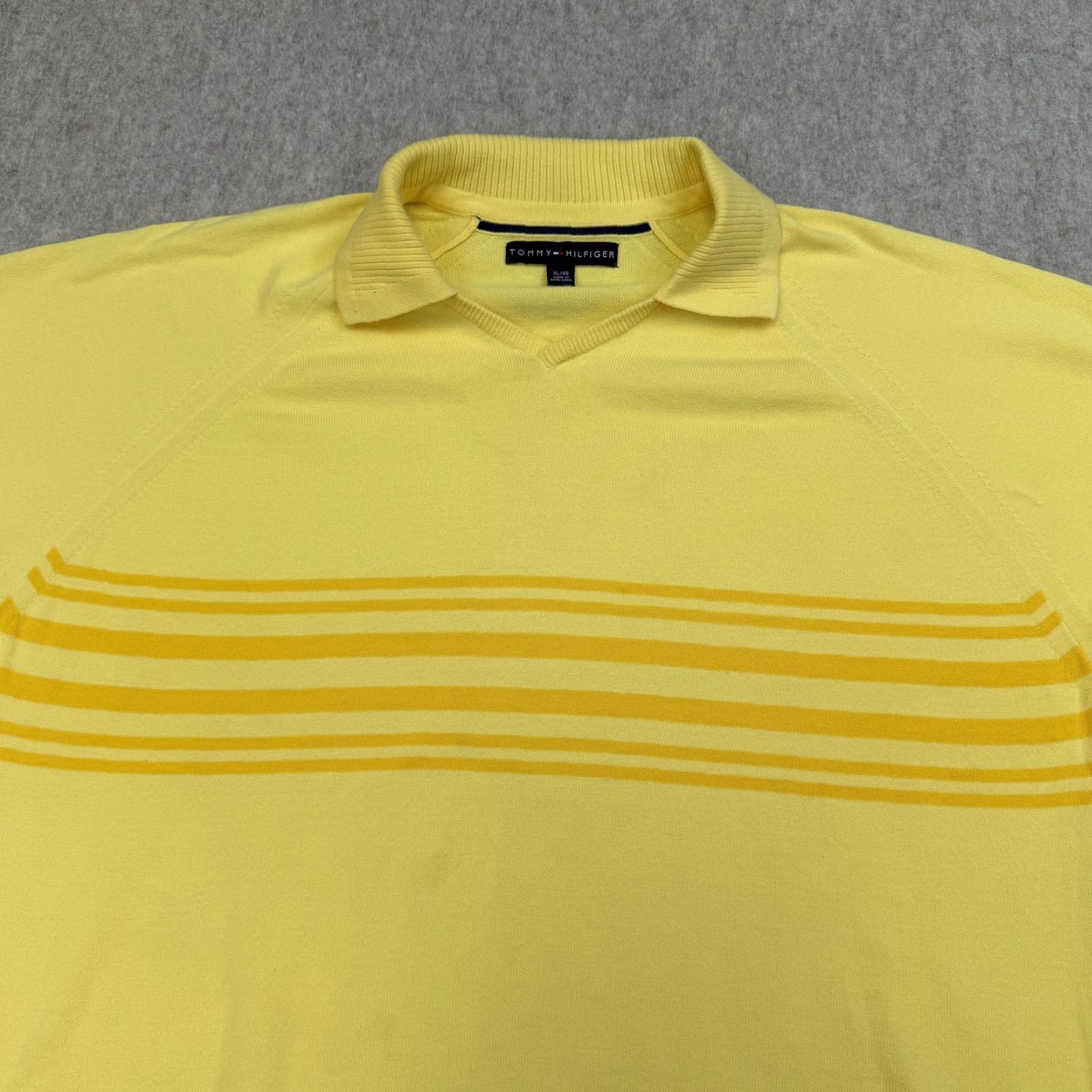 Tommy Hilfiger VINTAGE Tommy Hilfiger Sweater Mens XL Yellow Striped Collared Short Sleeve Knit Pullover Knit Style Tight-Knit Hong Kong Size US XL / EU 56 / 4 - 3 Thumbnail