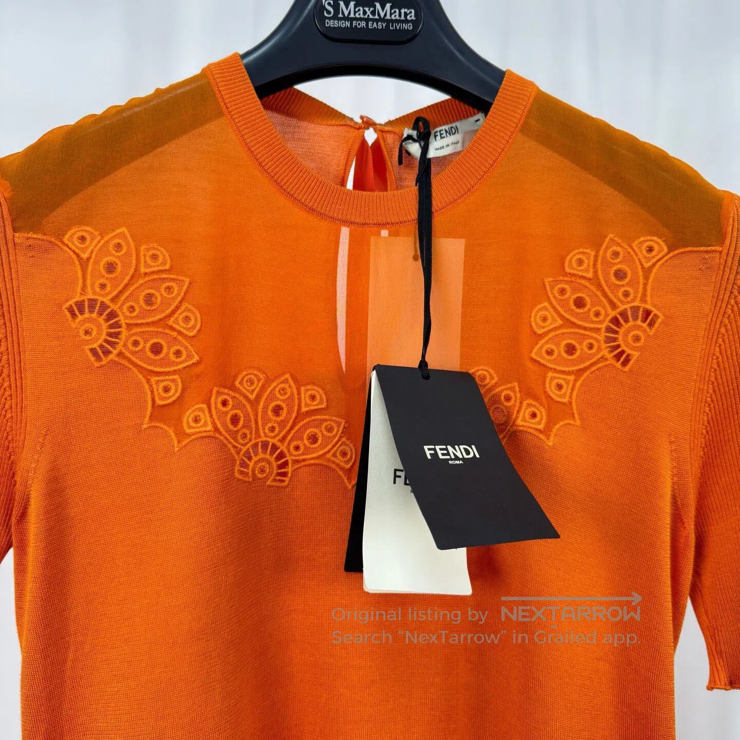 Fendi FENDI Orange Embroidered Bow Knit Short Sleeve T-Shirt| Size XS / US 0-2 / IT 36-38 - 3 Thumbnail