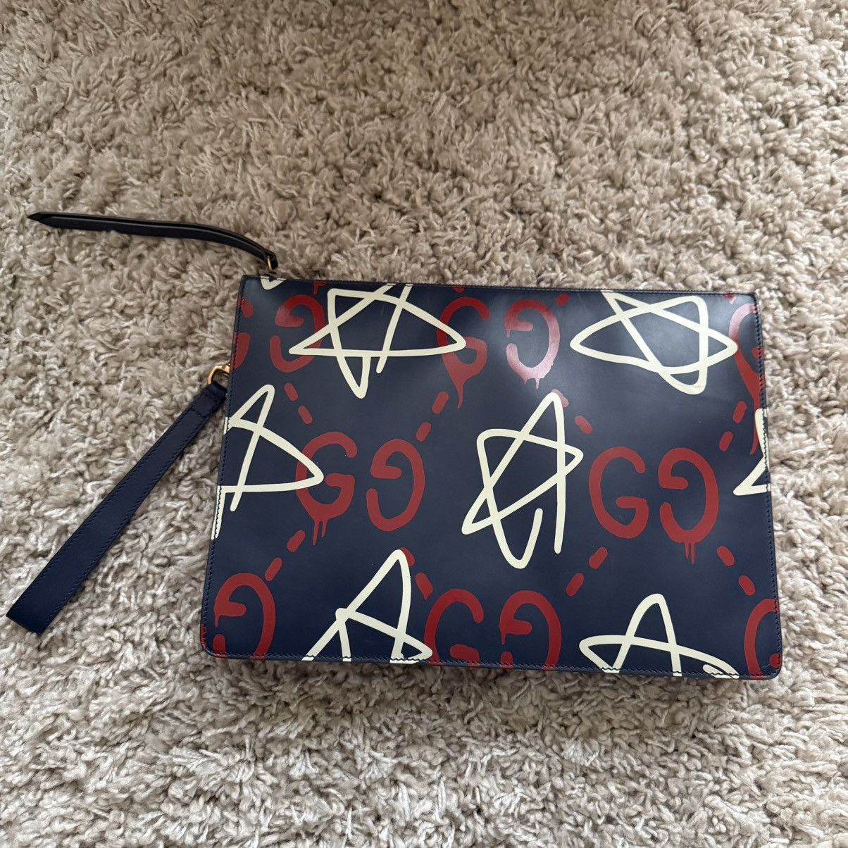 Gucci GHOST pouch clutch stars GG logo navy