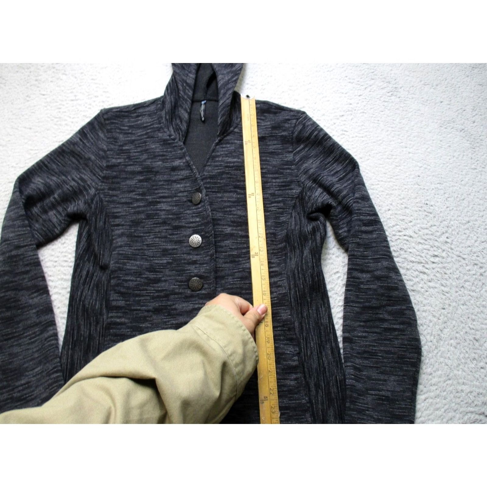 Vintage Kuhl Cardigan Sweater Womens Medium Gray Hooded Longline Button Front Wool Blend Knit Long Sleeve Vintage? No Size M / US 6-8 / IT 42-44 - 4 Thumbnail