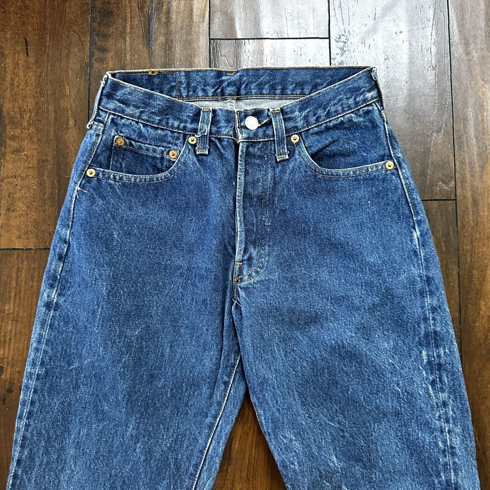 Levi's VINTAGE Levi's 501 XX Jeans Solid Denim Blue Regular 28x34 80s USA 70s Distressed Button Fly Mens Vintage Jeans 501 Series Straight Fit Size US 28 / EU 44 - 2 Thumbnail