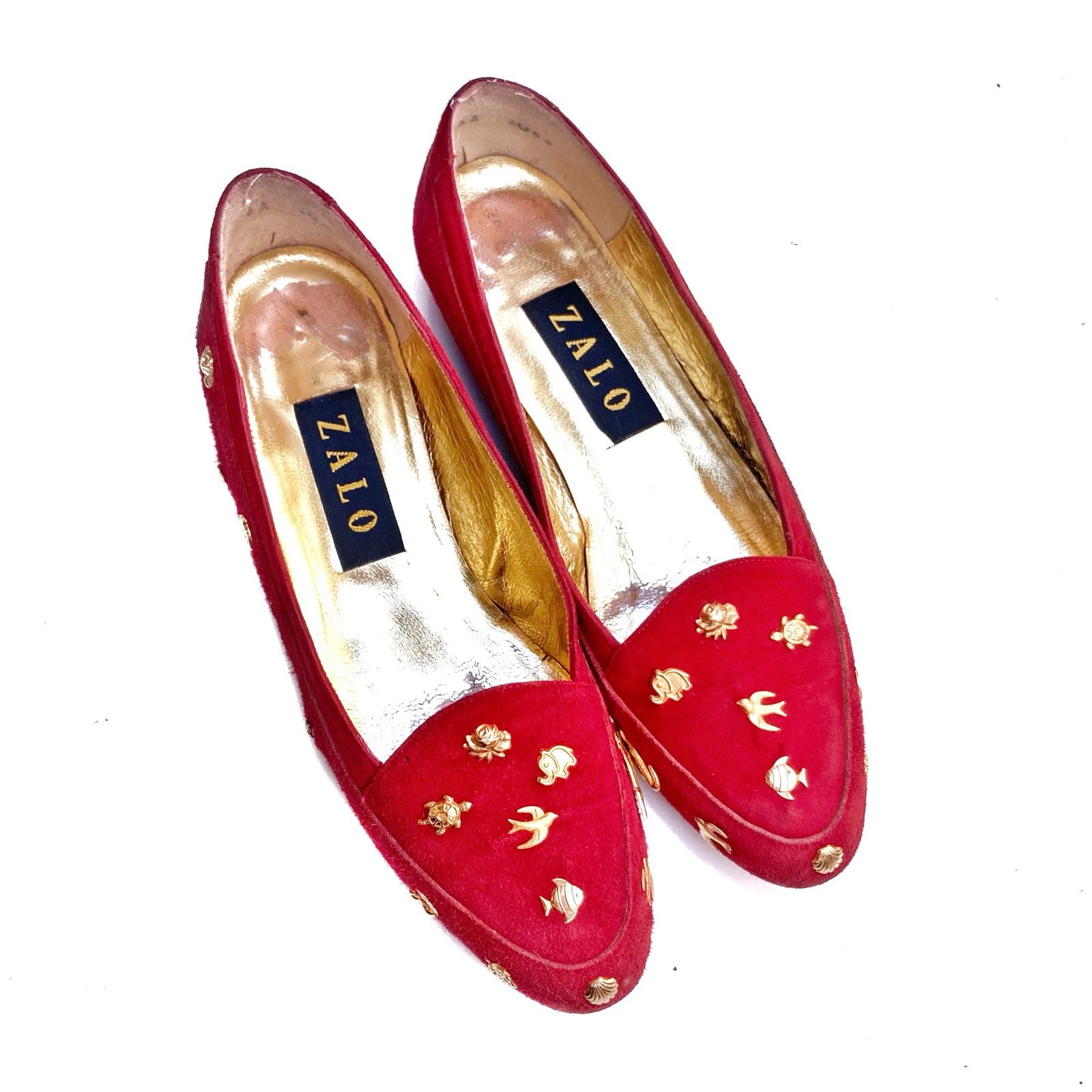 Vintage Vintage Zalo Red Suede Gold Charm Loafers | Handmade Spain Size US 7 / IT 37 - 6 Thumbnail