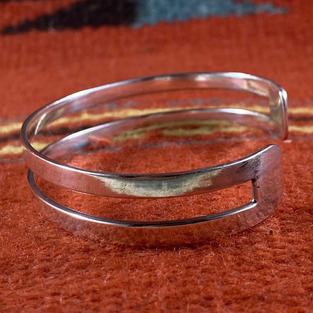 Vintage Vtg Sterling Silver Plain Chunky Double Loop Cuff Western Size ONE SIZE - 4 Thumbnail