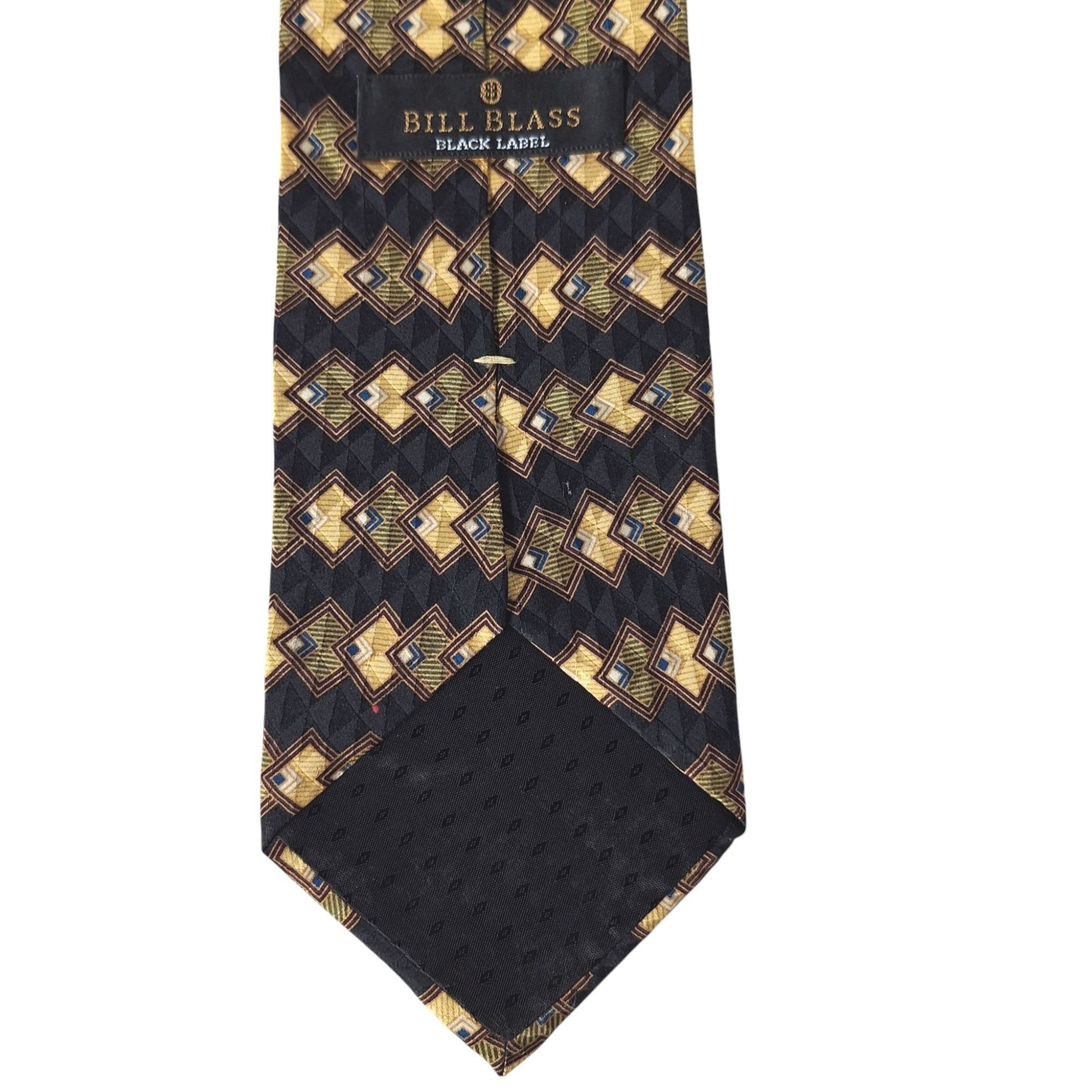 Bill Blass Bill Blass Black Label Silk Tie Black Gold Geometric Diamond Size ONE SIZE - 6 Thumbnail