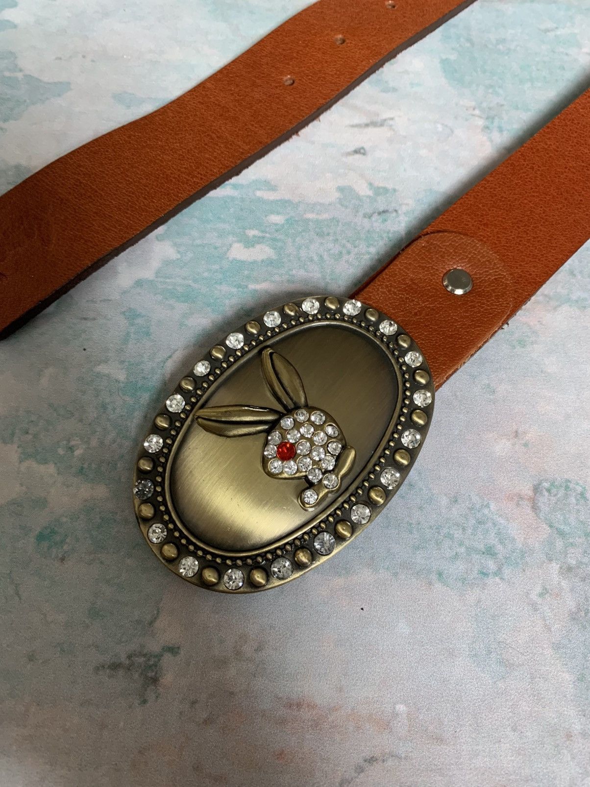 Playboy Y2K Leather Belt Hook-Ups Vintage Rabbit Buckle Hype