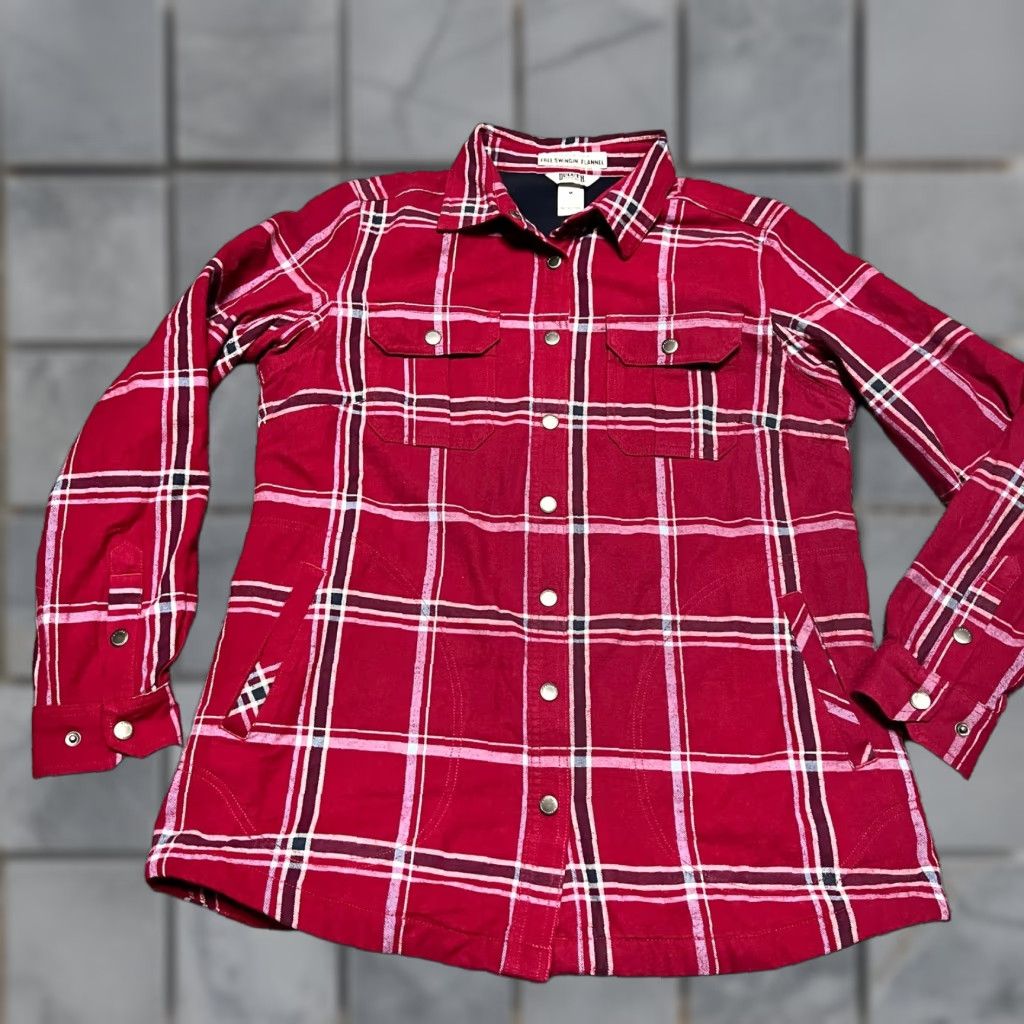 Duluth Fleece Lined Flannel Shirt Womens Medium Pink Free Swingin Snap Shacket Jacket Women M Pink Swingin Shacket