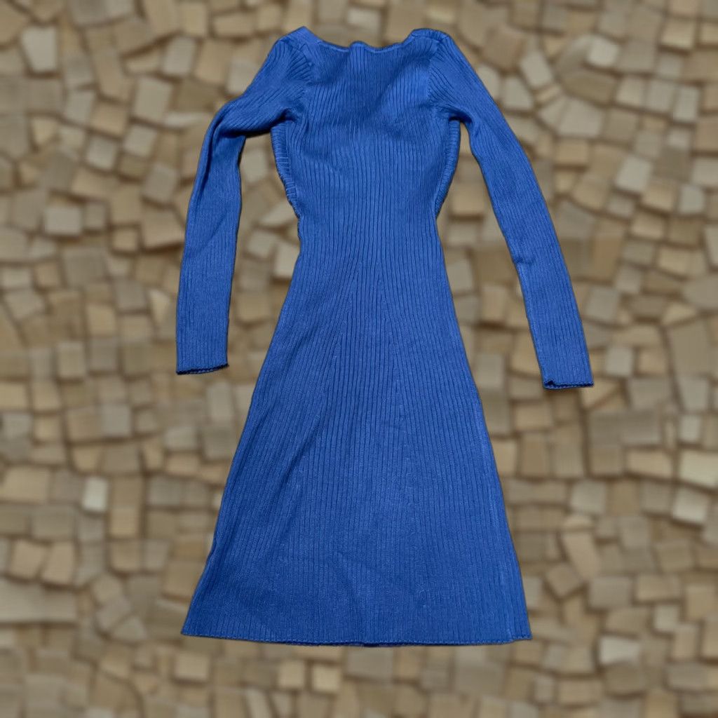 Vintage Blooming Jelly Dress Women's XL Blue Long Sleeve V-Neck Twist Front Midi Casual Bodycon - Womens Size XL / US 12-14 / IT 48-50 - 1 Thumbnail
