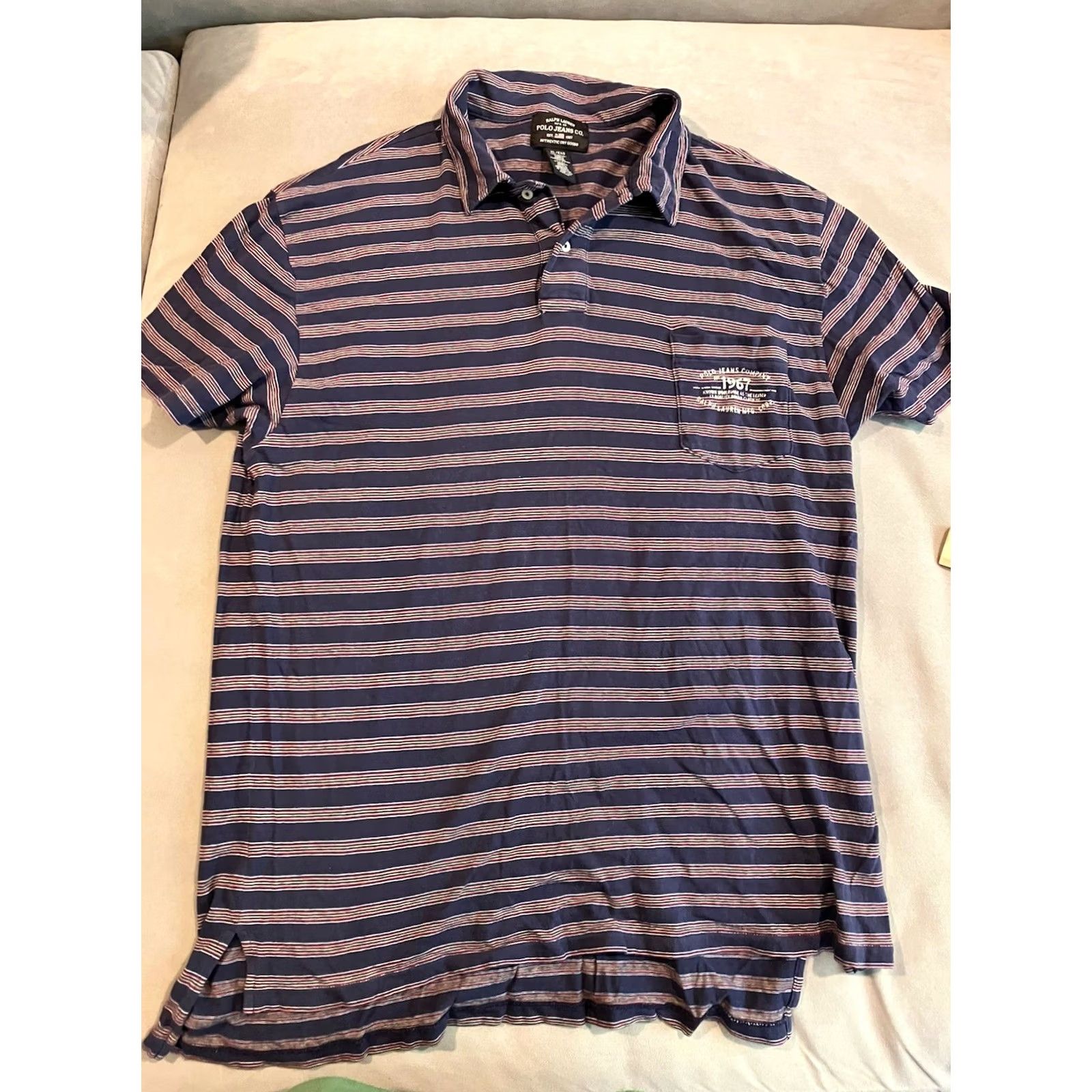 Polo Ralph Lauren VINTAGE Polo Ralph Lauren POLO JEANS Striped Cotton Golf Polo XL Men Short Sleeve Blue Cotton Golf Polo Mens XL Size US XL / EU 56 / 4 - 2 Thumbnail