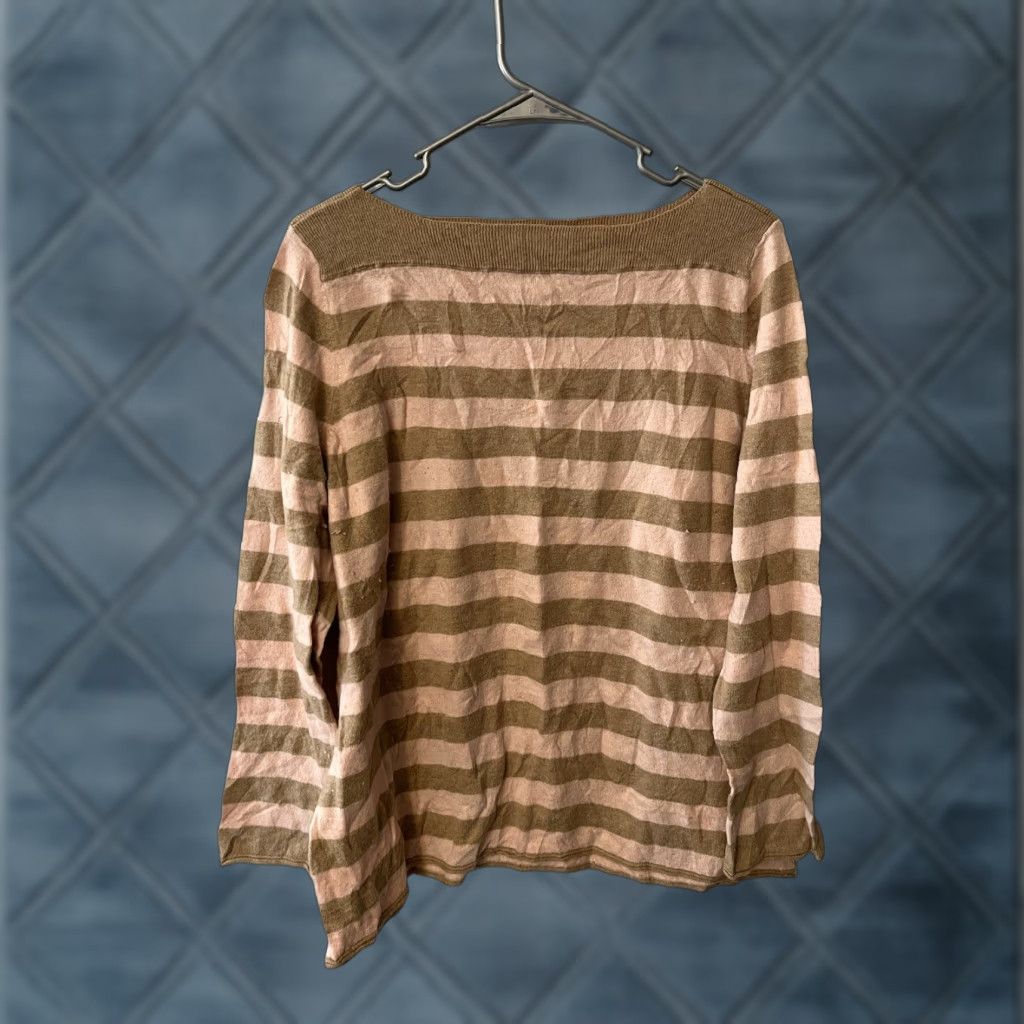 Gap Gap Shirt Womens XL Pink Brown Striped Boat Neck Long Sleeve Knit Cotton Blend Classic Fit Vintage? No. Size XL / US 12-14 / IT 48-50 - 1 Thumbnail